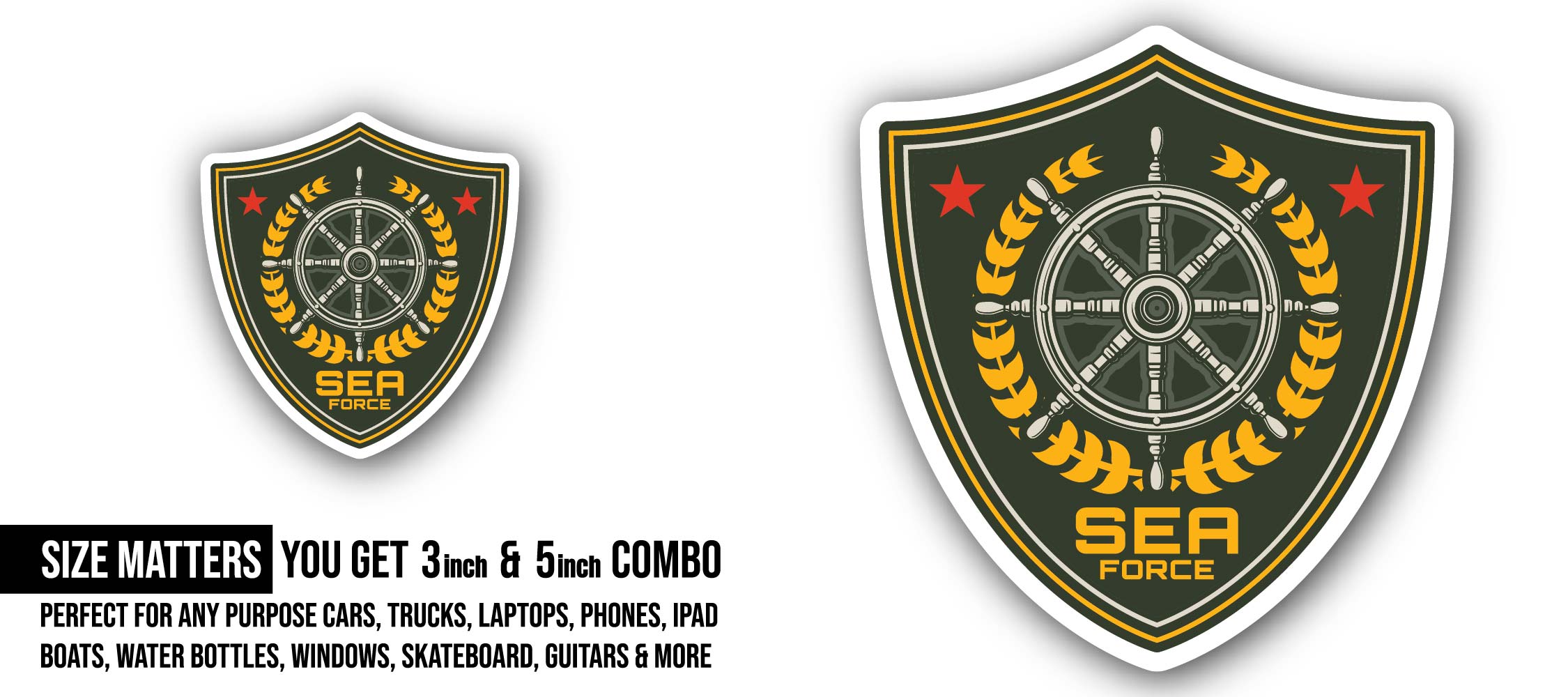 Naval Force Sticker, Waterproof Vinyl Decal Sticker Indoor Or Outdoor 2 (Pieces) 3" and 5"