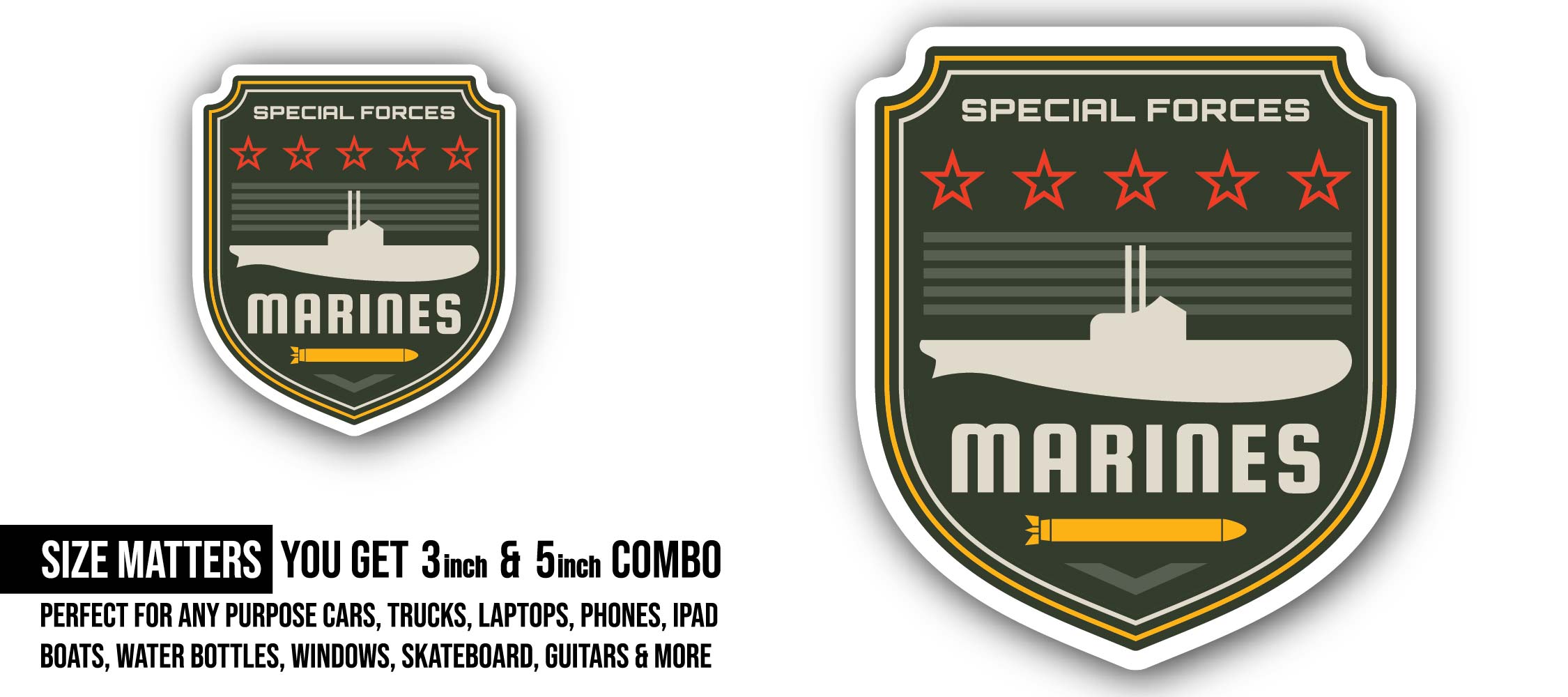 Maritime Forces Special Division Sticker, Waterproof Vinyl Decal Sticker Indoor Or Outdoor 2 (Pieces) 3" and 5"