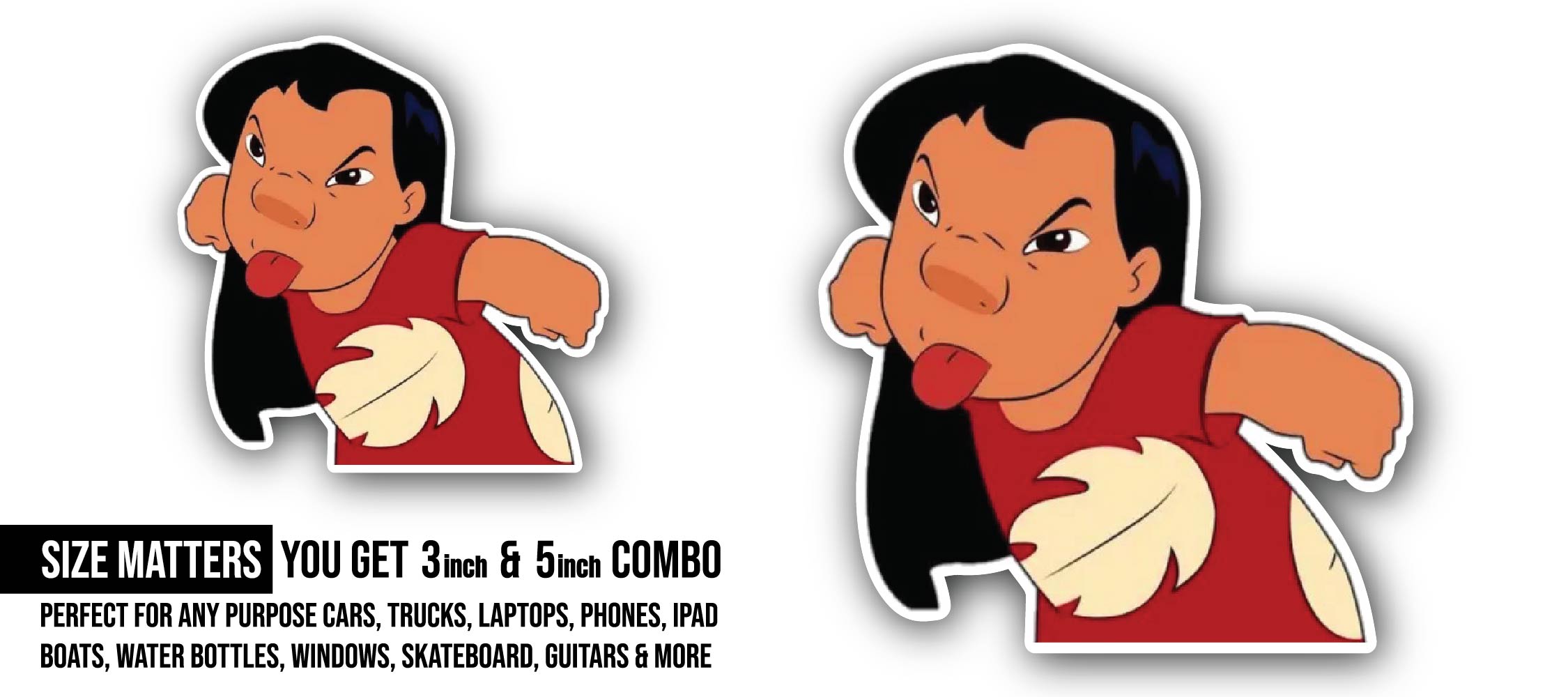 Funny Girl Sticker, Waterproof Vinyl Decal Sticker Indoor Or Outdoor 2 (Pieces) 3" and 5"