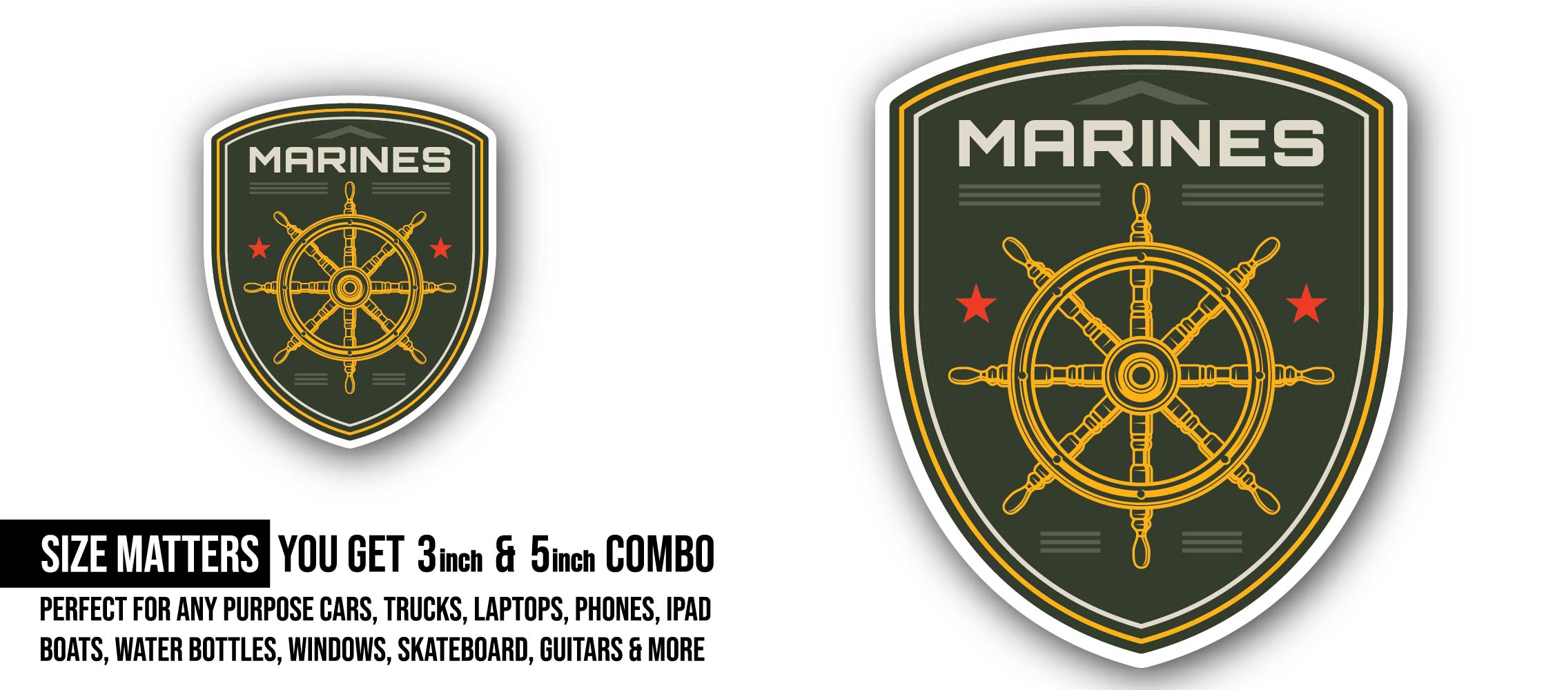 Marine emblems Sticker, Waterproof Vinyl Decal Sticker Indoor Or Outdoor 2 (Pieces) 3" and 5"