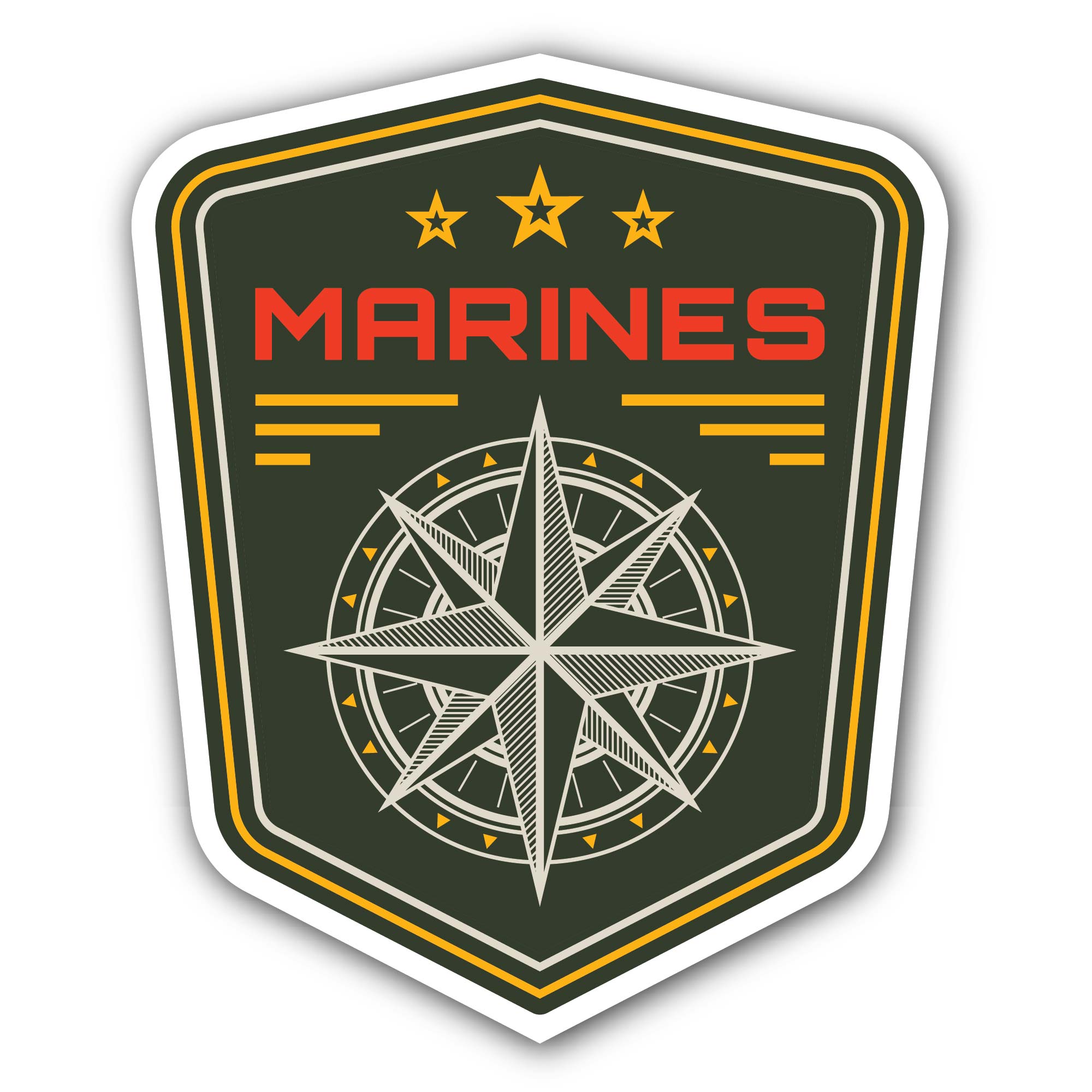 Marines Compass Sticker, Waterproof Vinyl Decal Sticker Indoor Or Outdoor 2 (Pieces) 3" and 5"