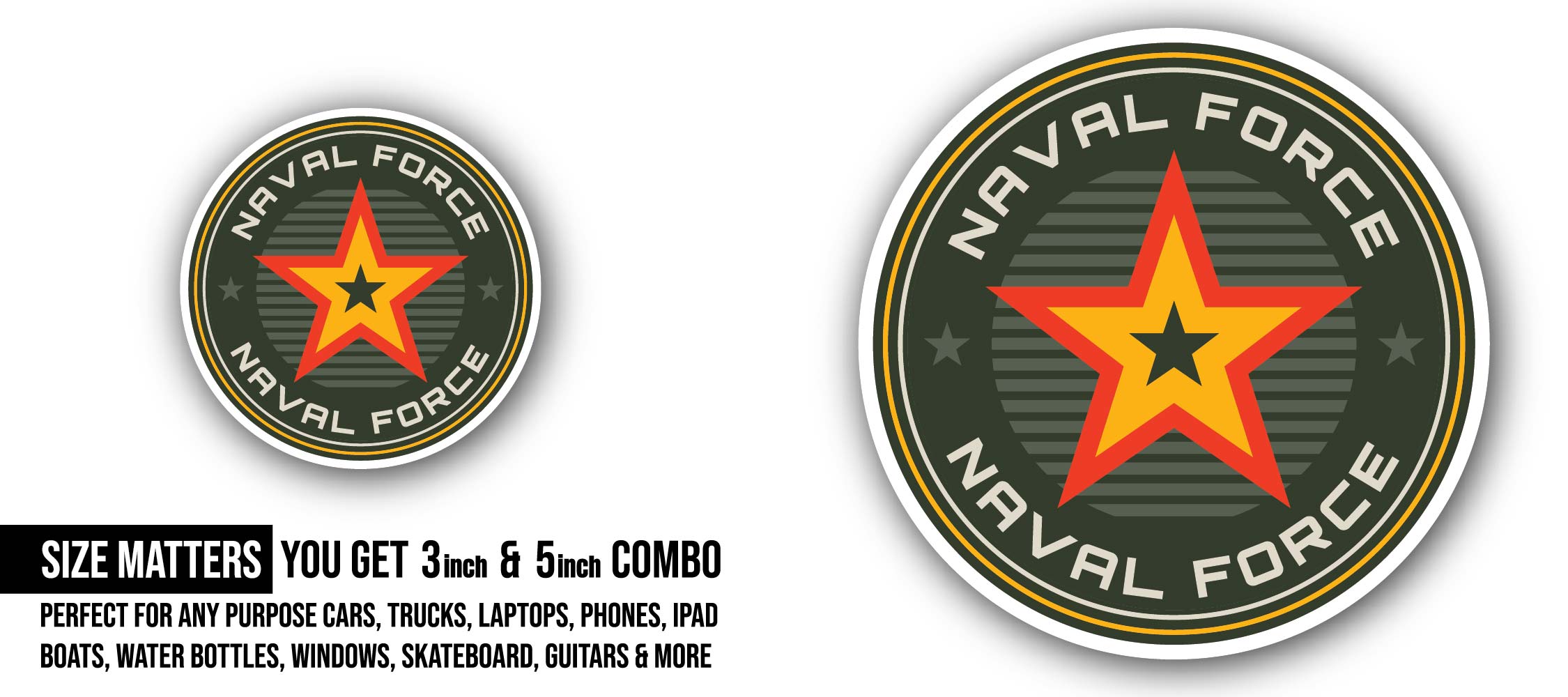 Naval Force with star Sticker, Waterproof Vinyl Decal Sticker Indoor Or Outdoor 2 (Pieces) 3" and 5"