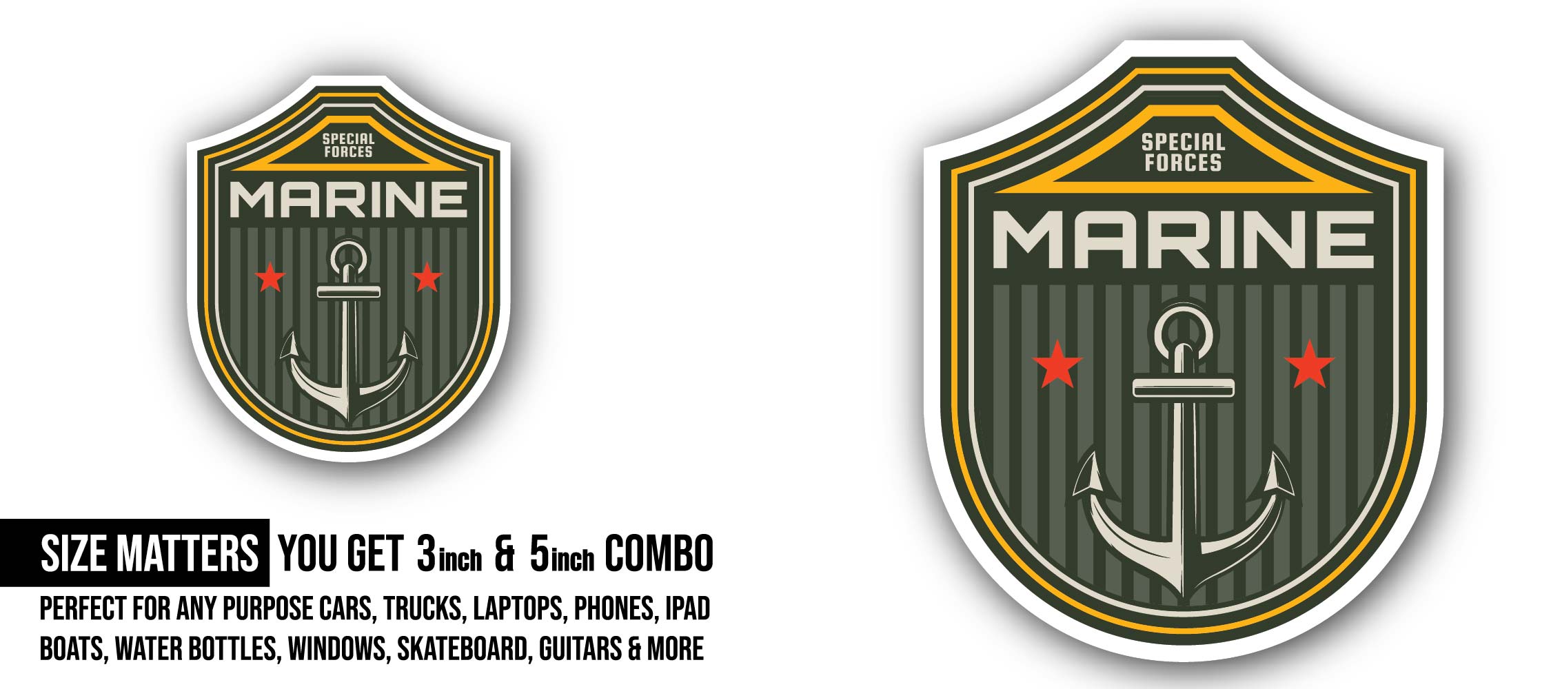 Special forces Marine Sticker, Waterproof Vinyl Decal Sticker Indoor Or Outdoor 2 (Pieces) 3" and 5"