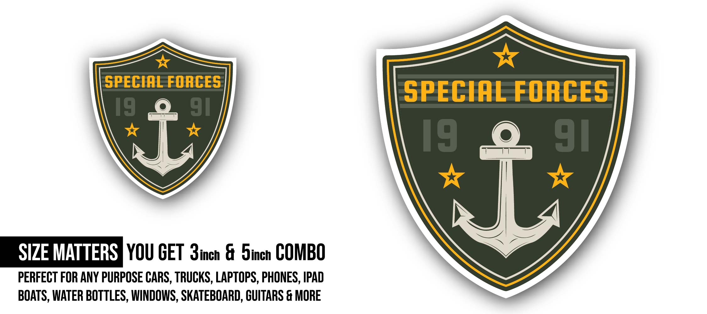 Special Force Naval Sticker, Waterproof Vinyl Decal Sticker Indoor Or Outdoor 2 (Pieces) 3" and 5"