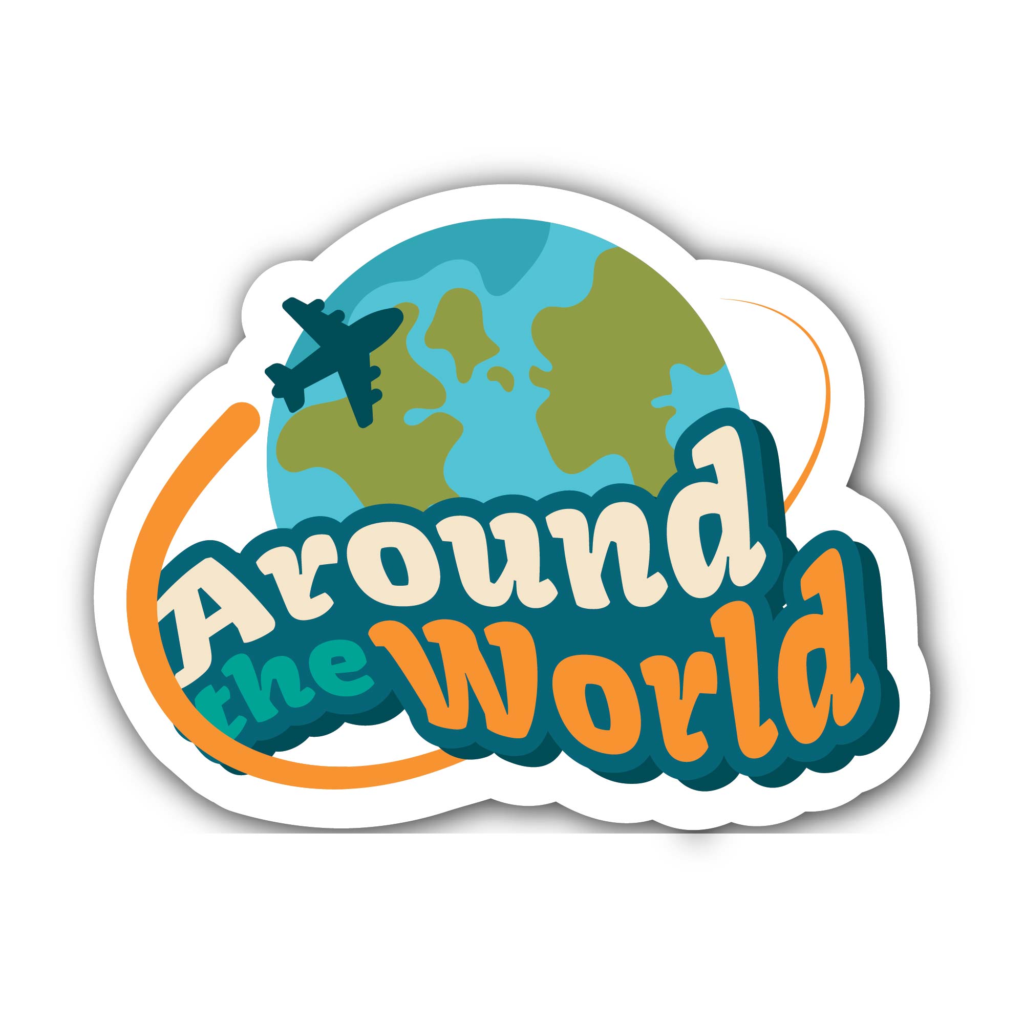 Around the World Sticker, Waterproof Vinyl Decal Sticker Indoor Or Outdoor 2 (Pieces) 3" and 5"