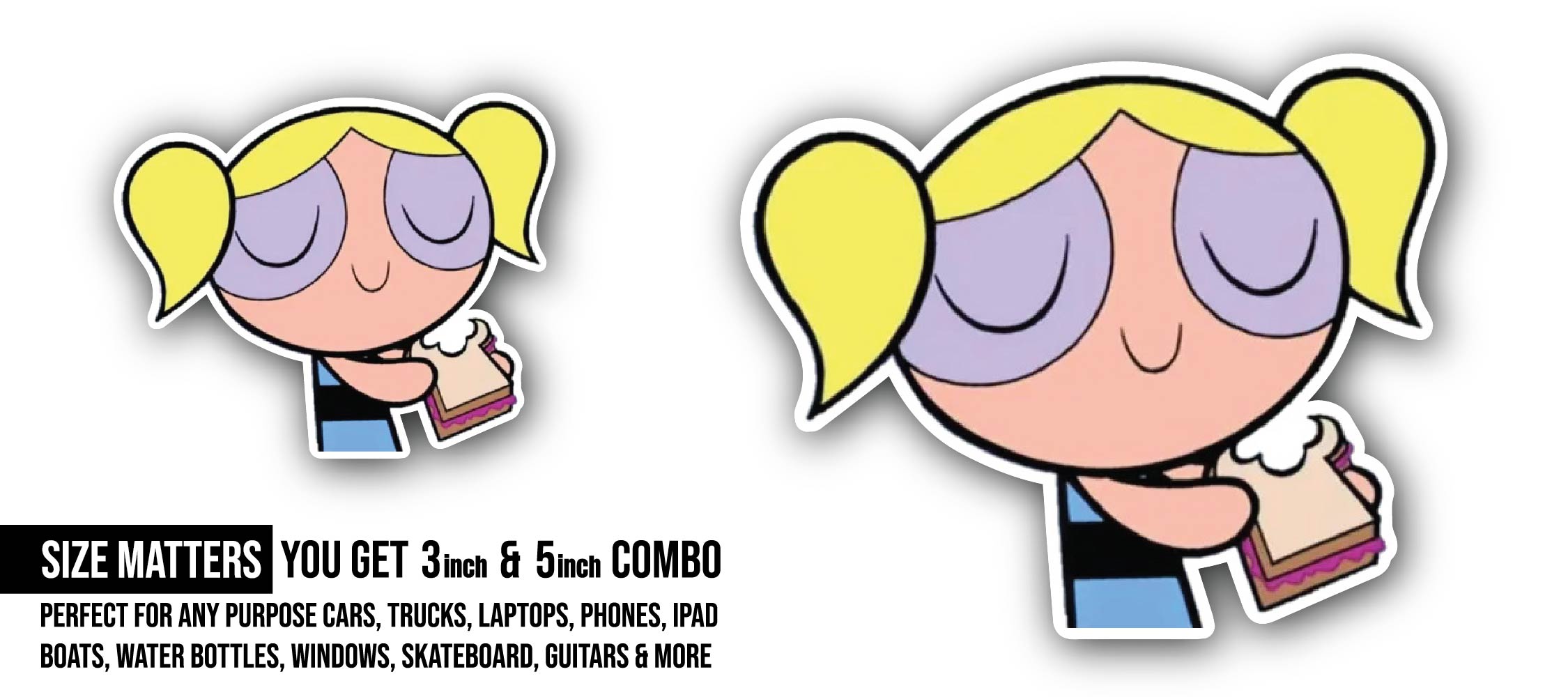 Girl Eating Bread Sticker, Waterproof Vinyl Decal Sticker Indoor Or Outdoor 2 (Pieces) 3" and 5"