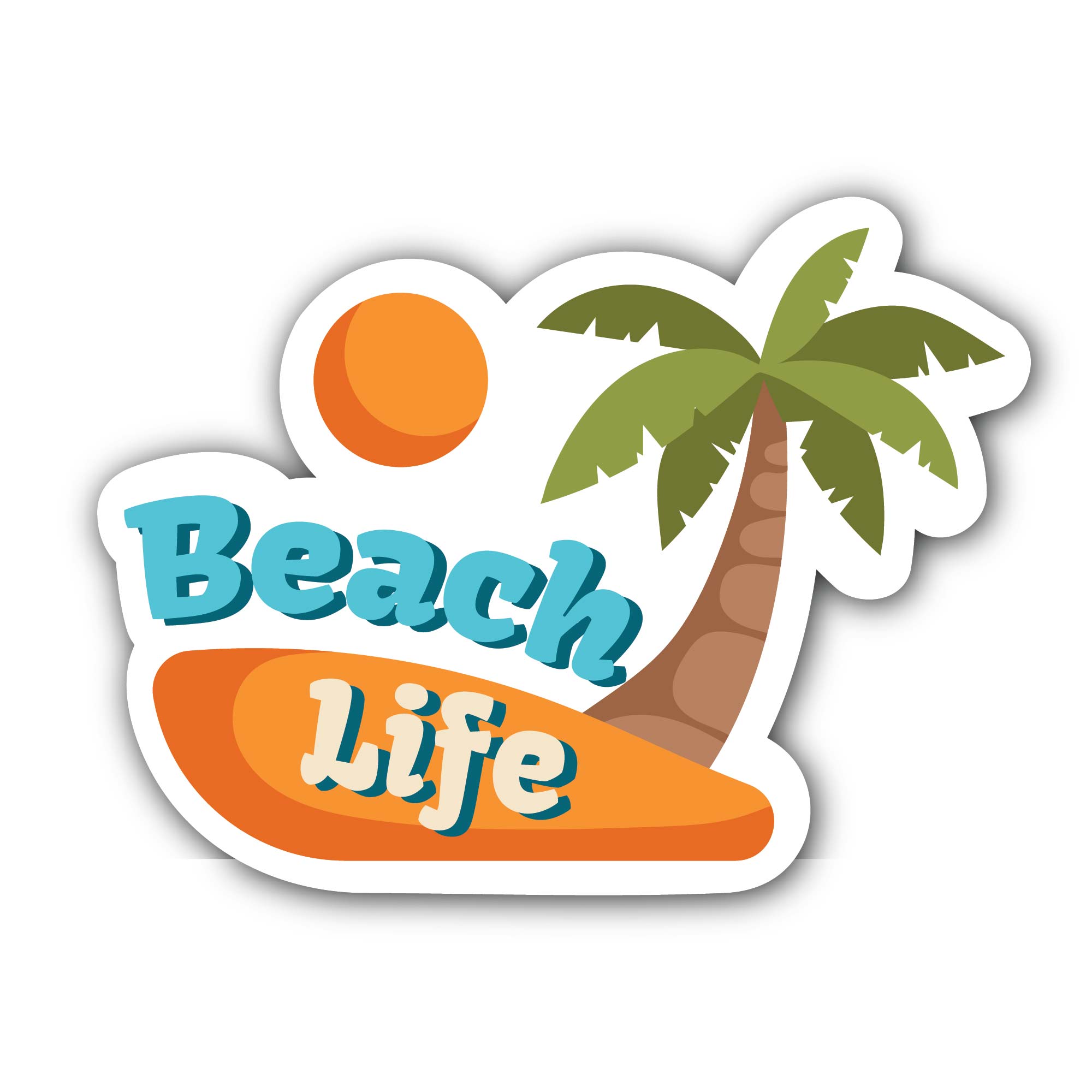 Beach Life Sticker, Waterproof Vinyl Decal Sticker Indoor Or Outdoor 2 (Pieces) 3" and 5"