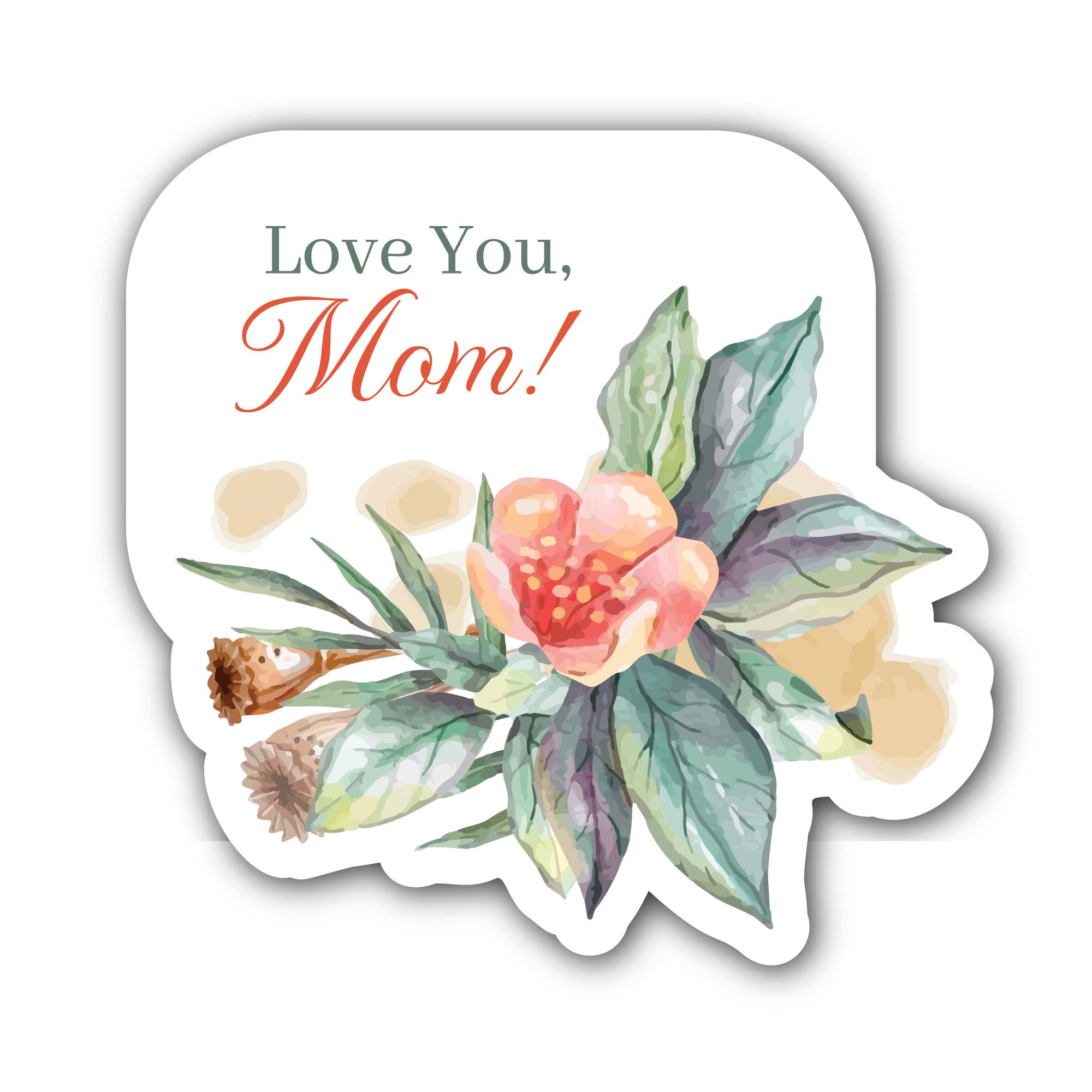 Love You Mom Sticker, Waterproof Vinyl Decal Sticker Indoor Or Outdoor 2 (Pieces) 3" and 5"
