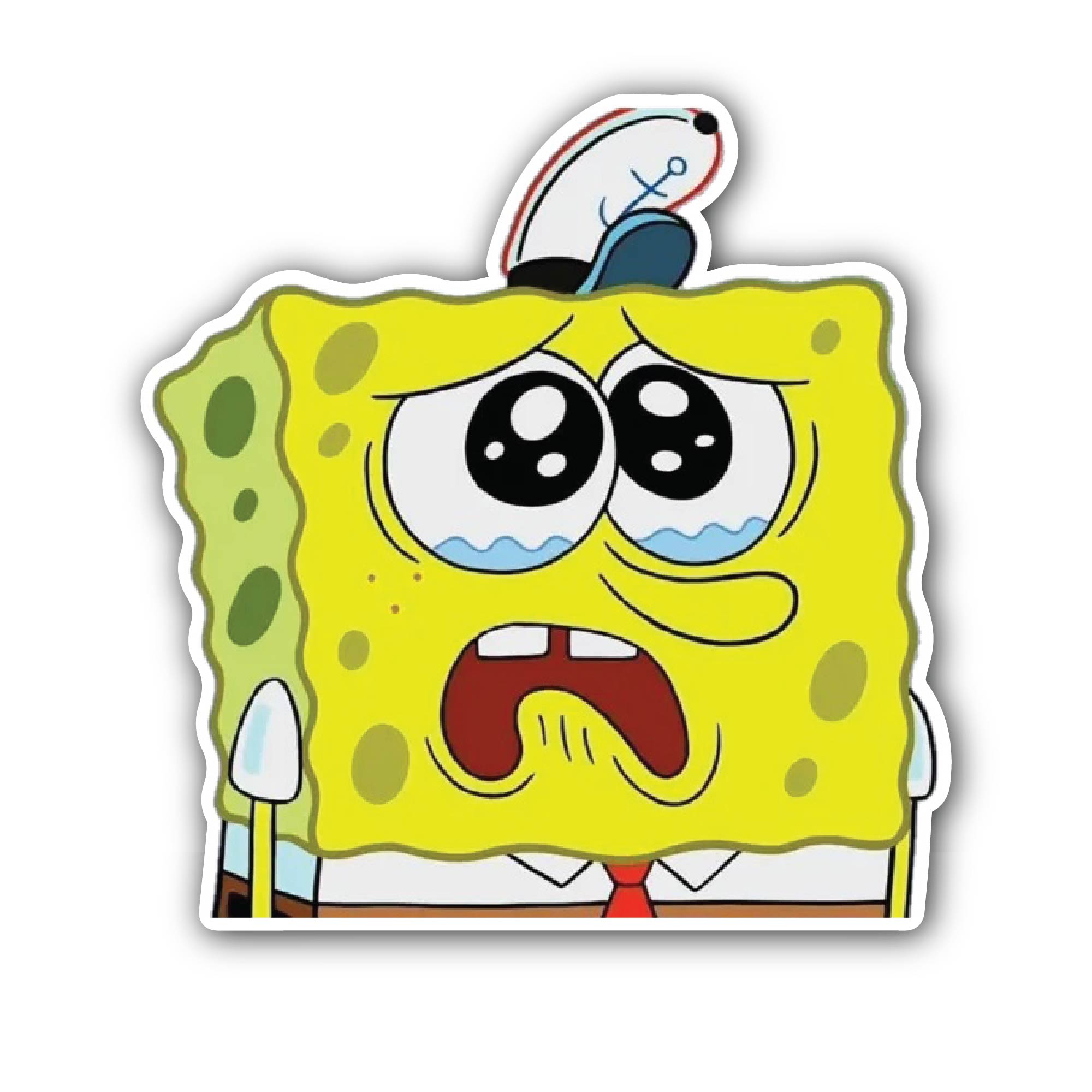 Sad Sponge Sticker, Waterproof Vinyl Decal Sticker Indoor Or Outdoor 2 (Pieces) 3" and 5"