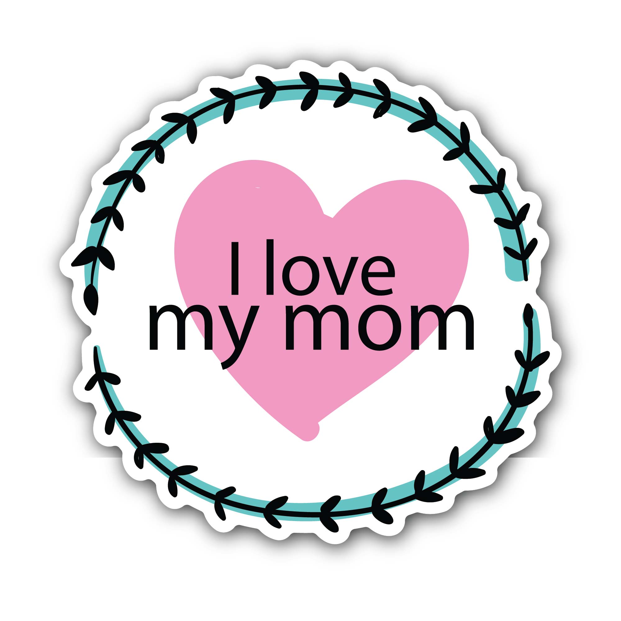 Love my Mom Pink heart Sticker, Waterproof Vinyl Decal Sticker Indoor Or Outdoor 2 (Pieces) 3" and 5"