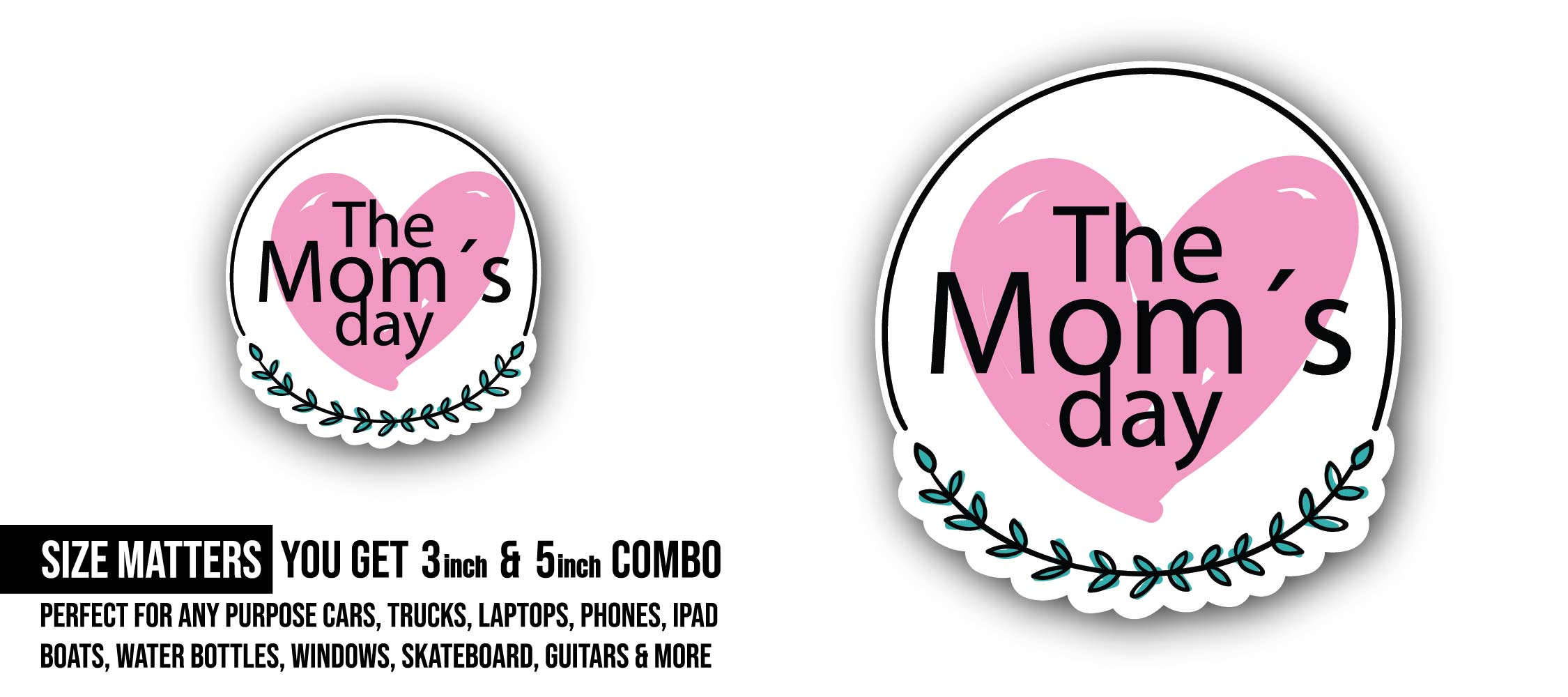 Mother's day background with pink heart Sticker, Waterproof Vinyl Decal Sticker Indoor Or Outdoor 2 (Pieces) 3" and 5"