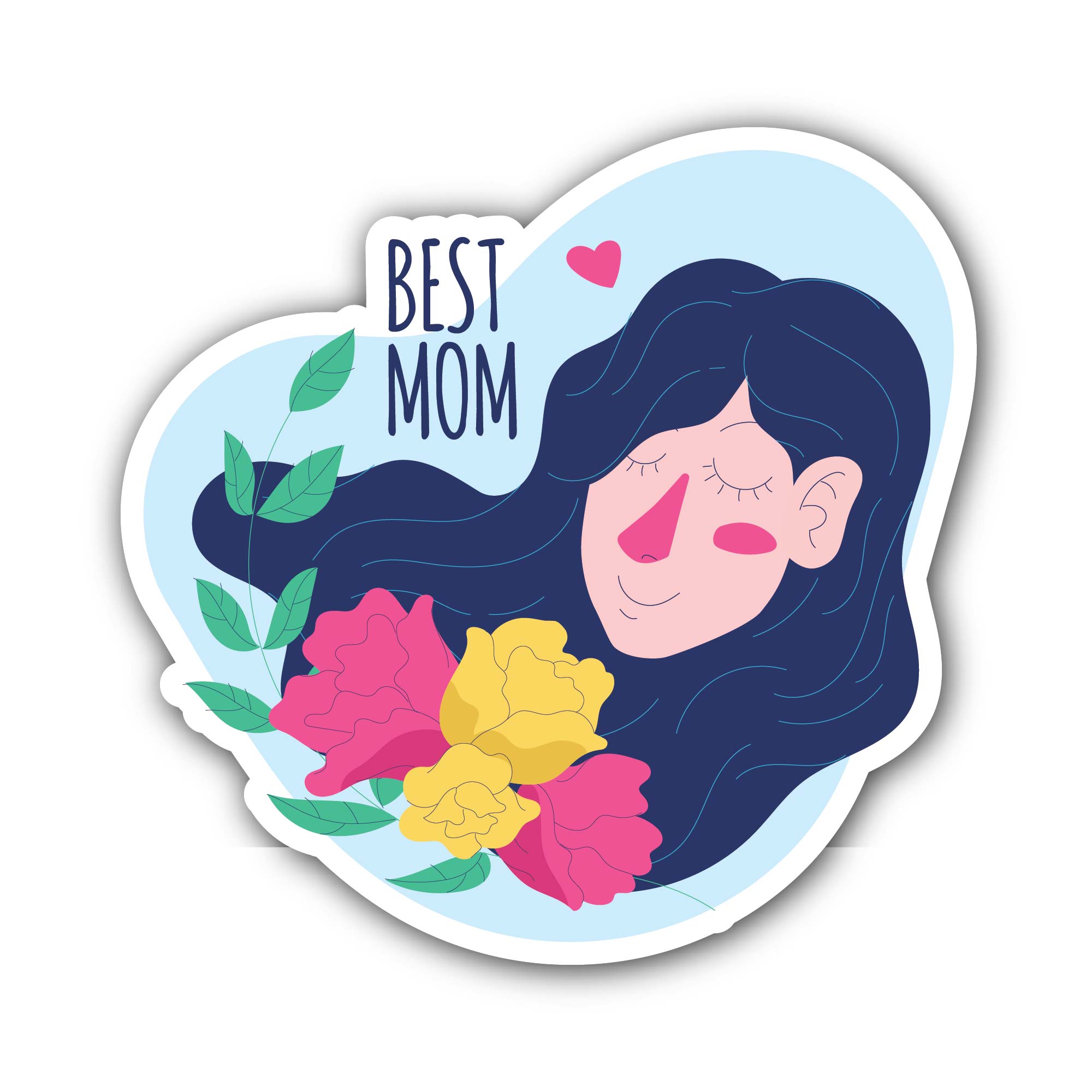Flowers For Best Mom Sticker, Waterproof Vinyl Decal Sticker Indoor Or Outdoor 2 (Pieces) 3" and 5"