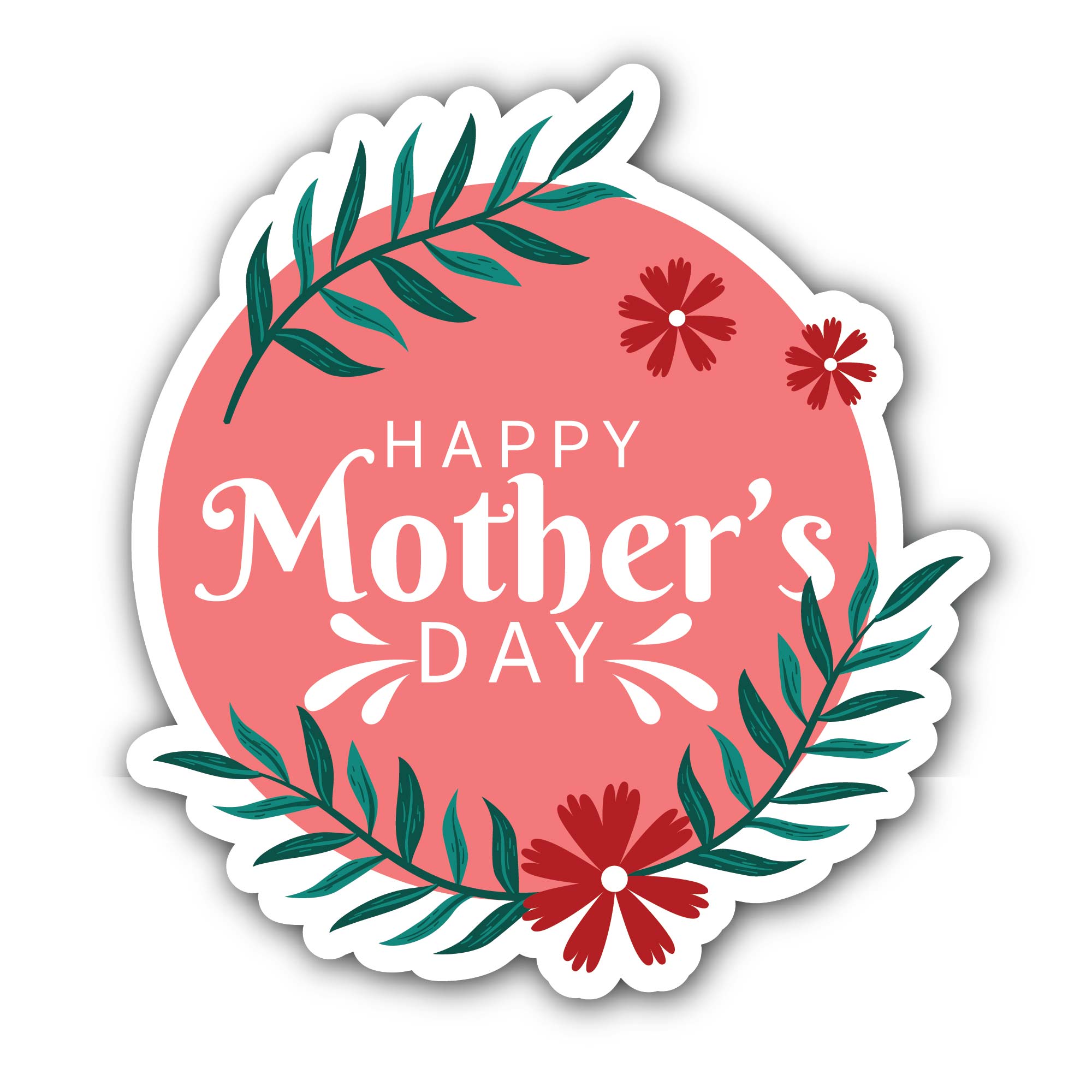Cute Happy Mother's Day Sticker, Waterproof Vinyl Decal Sticker Indoor Or Outdoor 2 (Pieces) 3" and 5"