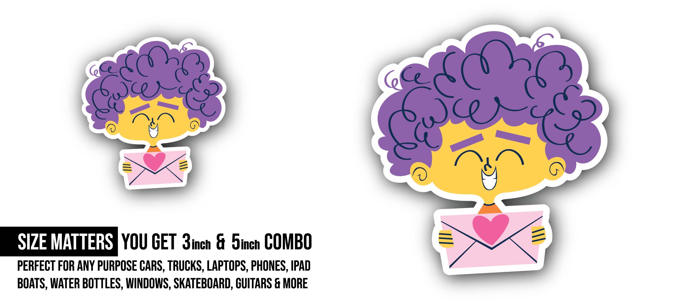 Cute Boy & Letter Sticker, Waterproof Vinyl Decal Sticker Indoor Or Outdoor 2 (Pieces) 3" and 5"