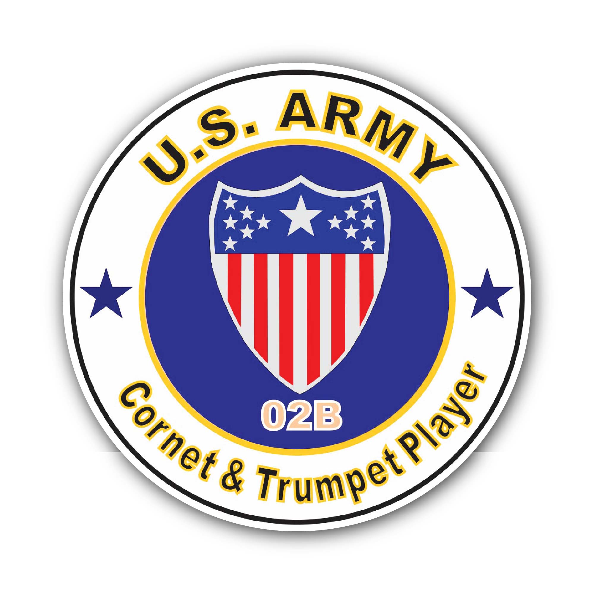 U.S. Army MOS 02B Coronet & Trumpet Player Sticker, Waterproof Vinyl Decal Sticker Indoor Or Outdoor 2 (Pieces) 3" and 5"