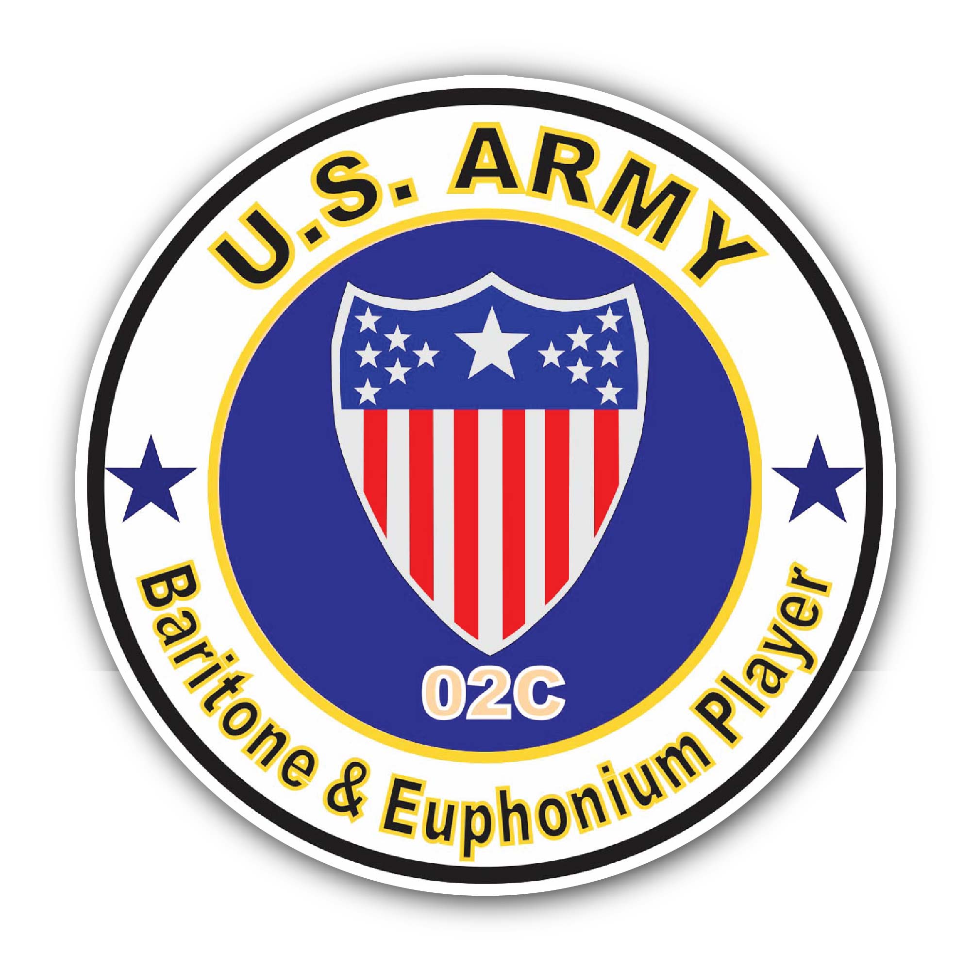 U.S. Army MOS 02C Baritone & Euphonium Player Sticker, Waterproof Vinyl Decal Sticker Indoor Or Outdoor 2 (Pieces) 3" and 5"