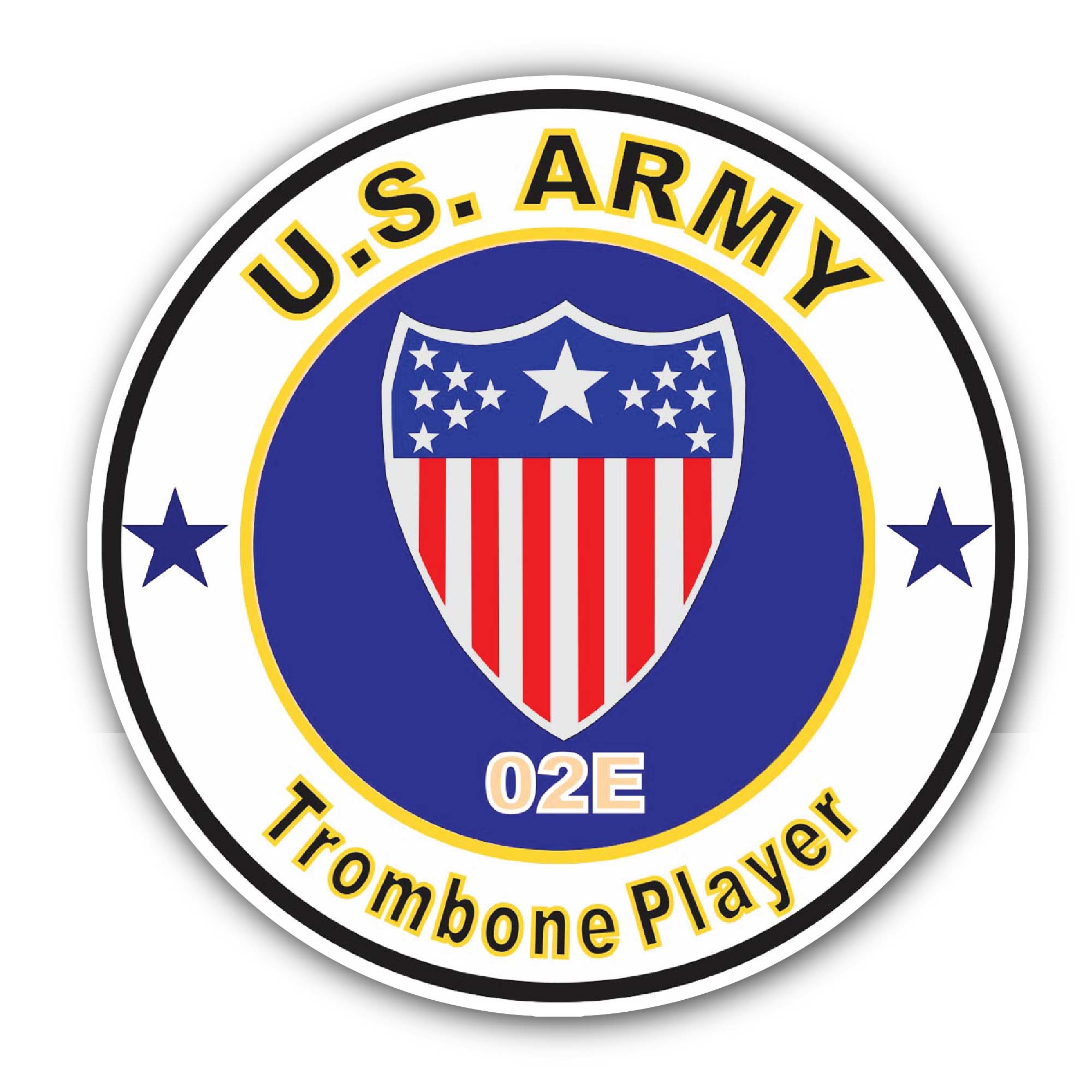 U.S. Army MOS 02E Trombone Player Sticker, Waterproof Vinyl Decal Sticker Indoor Or Outdoor 2 (Pieces) 3" and 5"