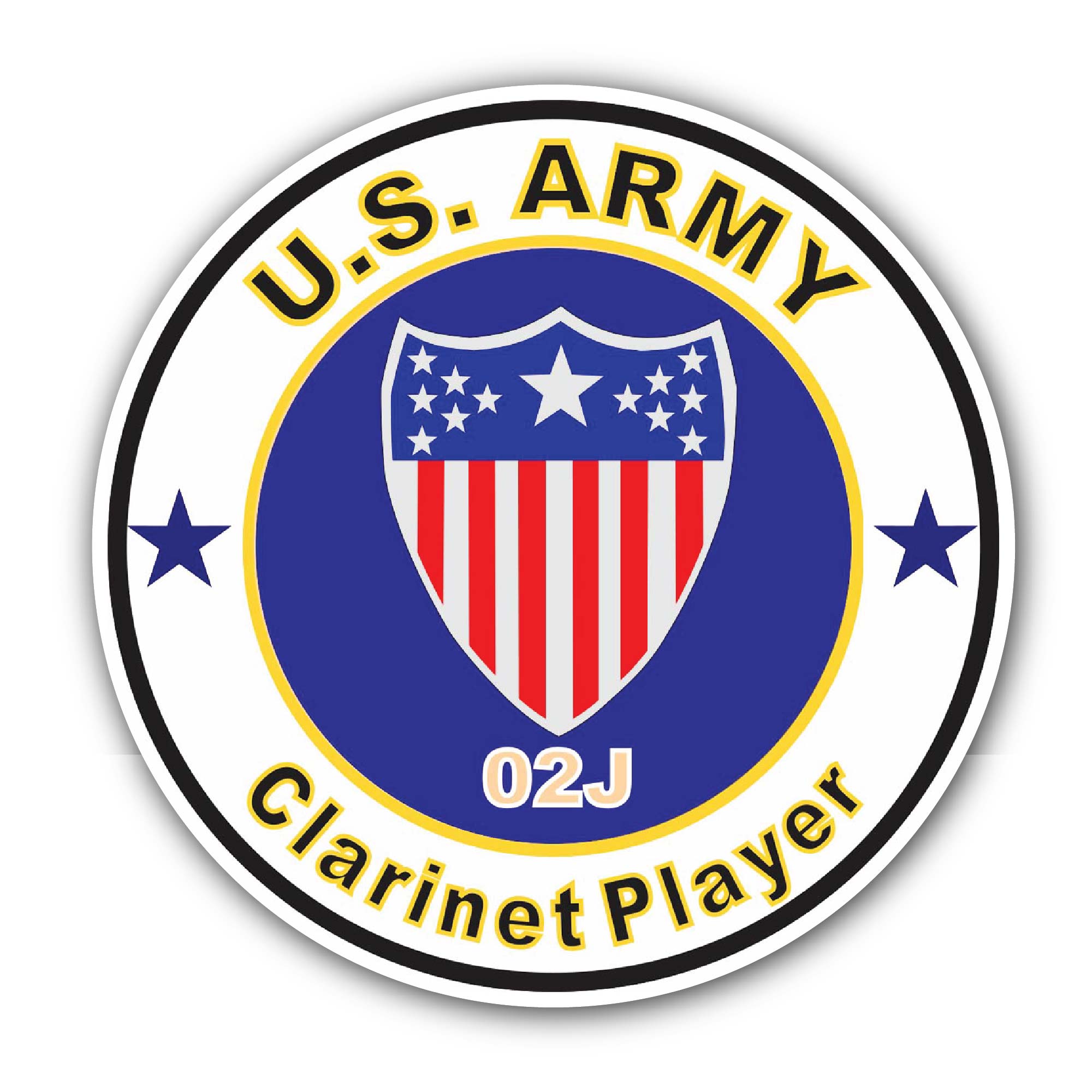 U.S. Army MOS 02J Clarinet Player Sticker, Waterproof Vinyl Decal Sticker Indoor Or Outdoor 2 (Pieces) 3" and 5"