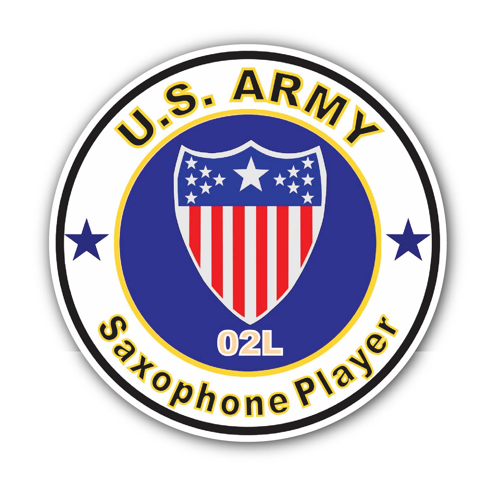U.S. Army MOS 02L Saxophone Player Sticker, Waterproof Vinyl Decal Sticker Indoor Or Outdoor 2 (Pieces) 3" and 5"