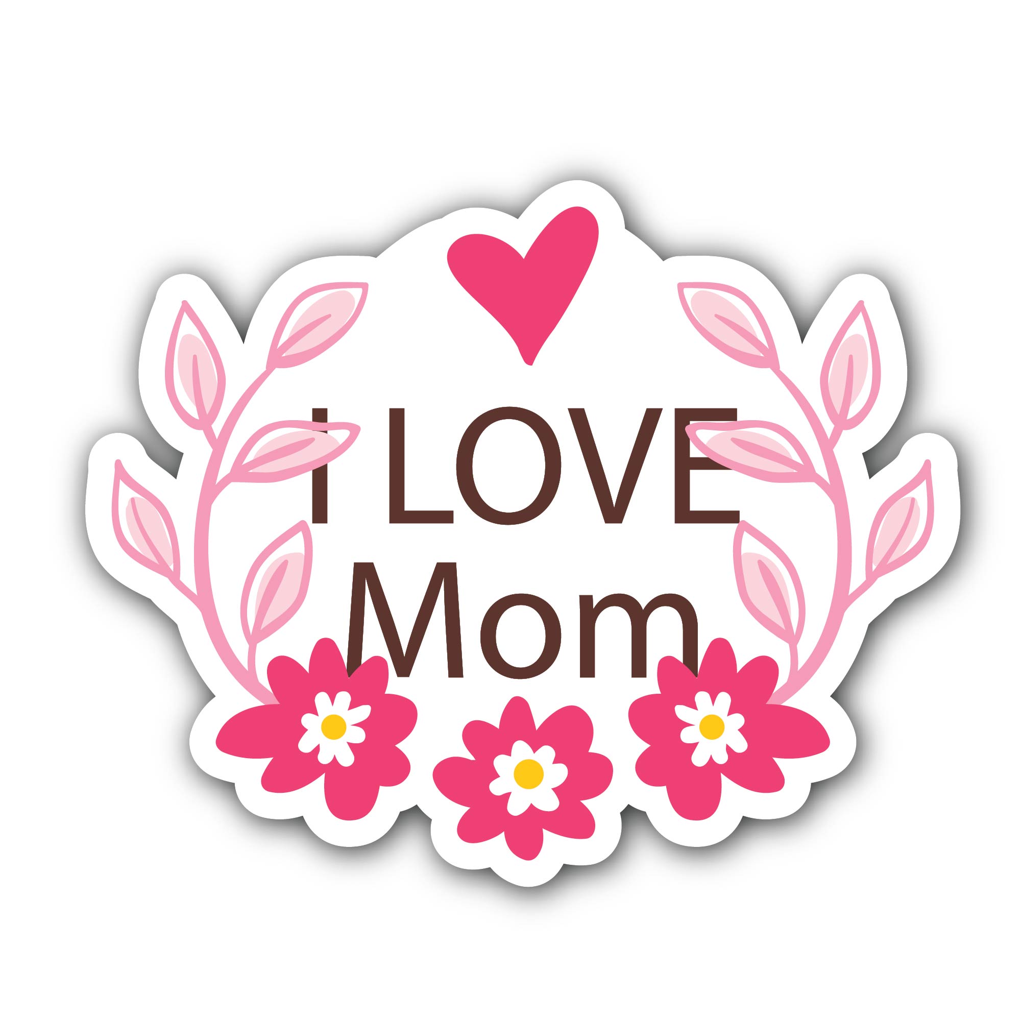 I love mom pink color Sticker, Waterproof Vinyl Decal Sticker Indoor Or Outdoor 2 (Pieces) 3" and 5"