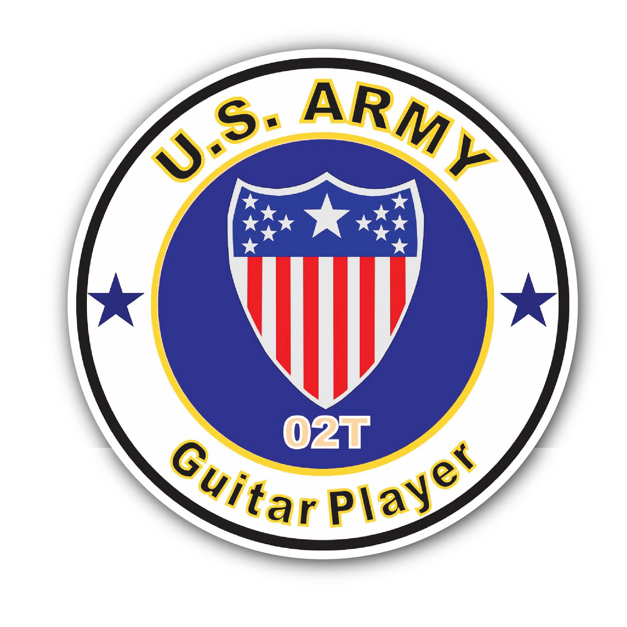 U.S. Army MOS 02T Guitar Player Sticker, Waterproof Vinyl Decal Sticker Indoor Or Outdoor 2 (Pieces) 3" and 5"