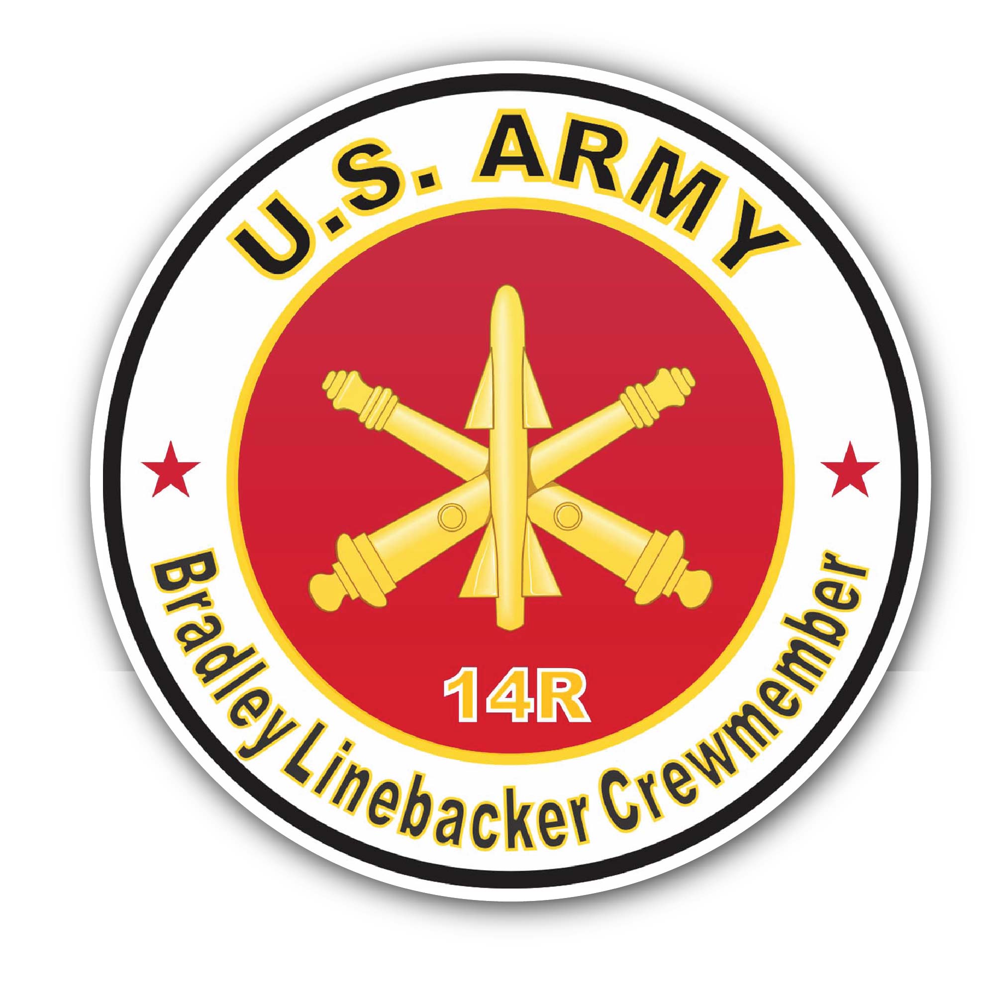 U.S. Army MOS 14R Bradley Linebacker Crewmember Sticker, Waterproof Vinyl Decal Sticker Indoor Or Outdoor 2 (Pieces) 3" and 5"