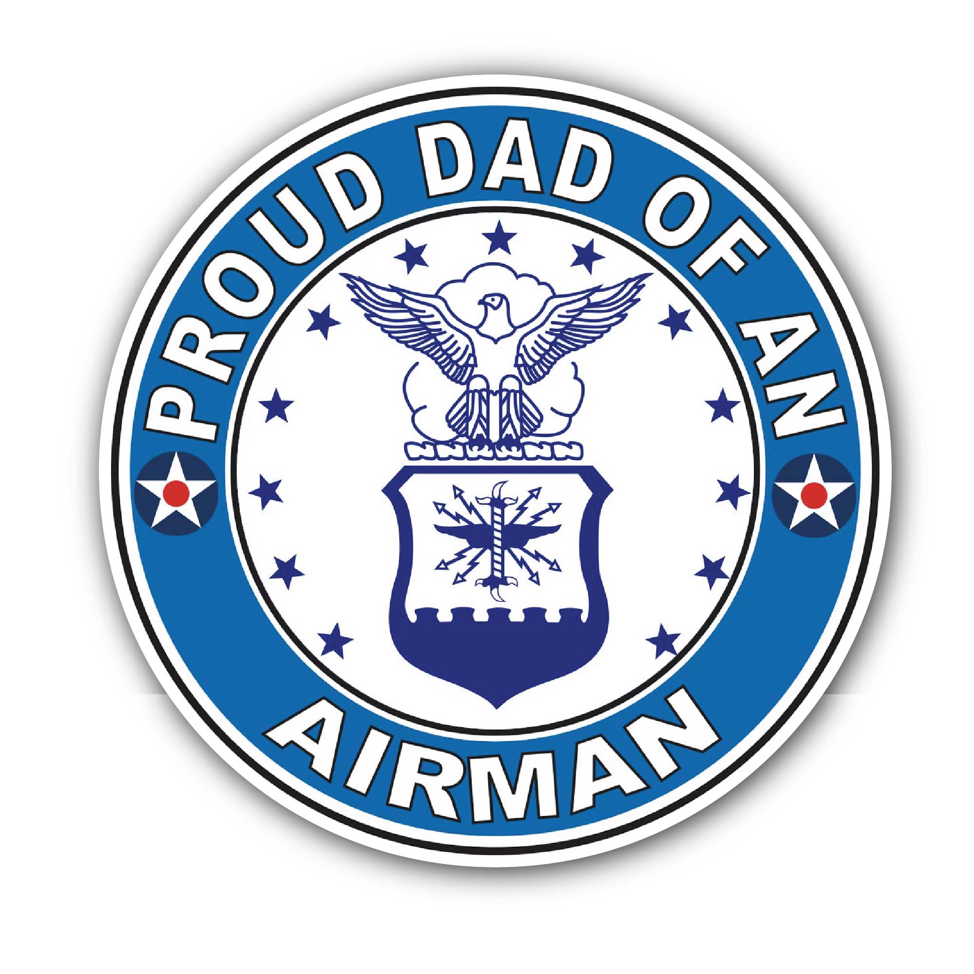 Proud Dad of an Airman U.S. Air Force Sticker, Waterproof Vinyl Decal Sticker Indoor Or Outdoor 2 (Pieces) 3" and 5"