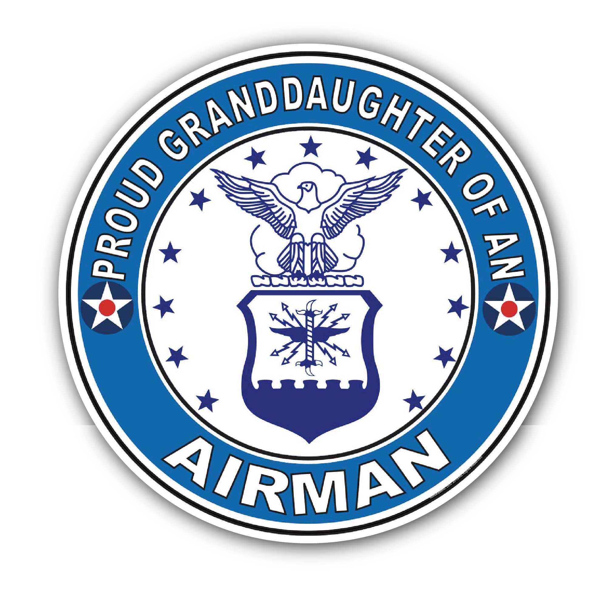 Proud Granddaughter of an Airman U.S. Air Force Sticker, Waterproof Vinyl Decal Sticker Indoor Or Outdoor 2 (Pieces) 3" and 5"