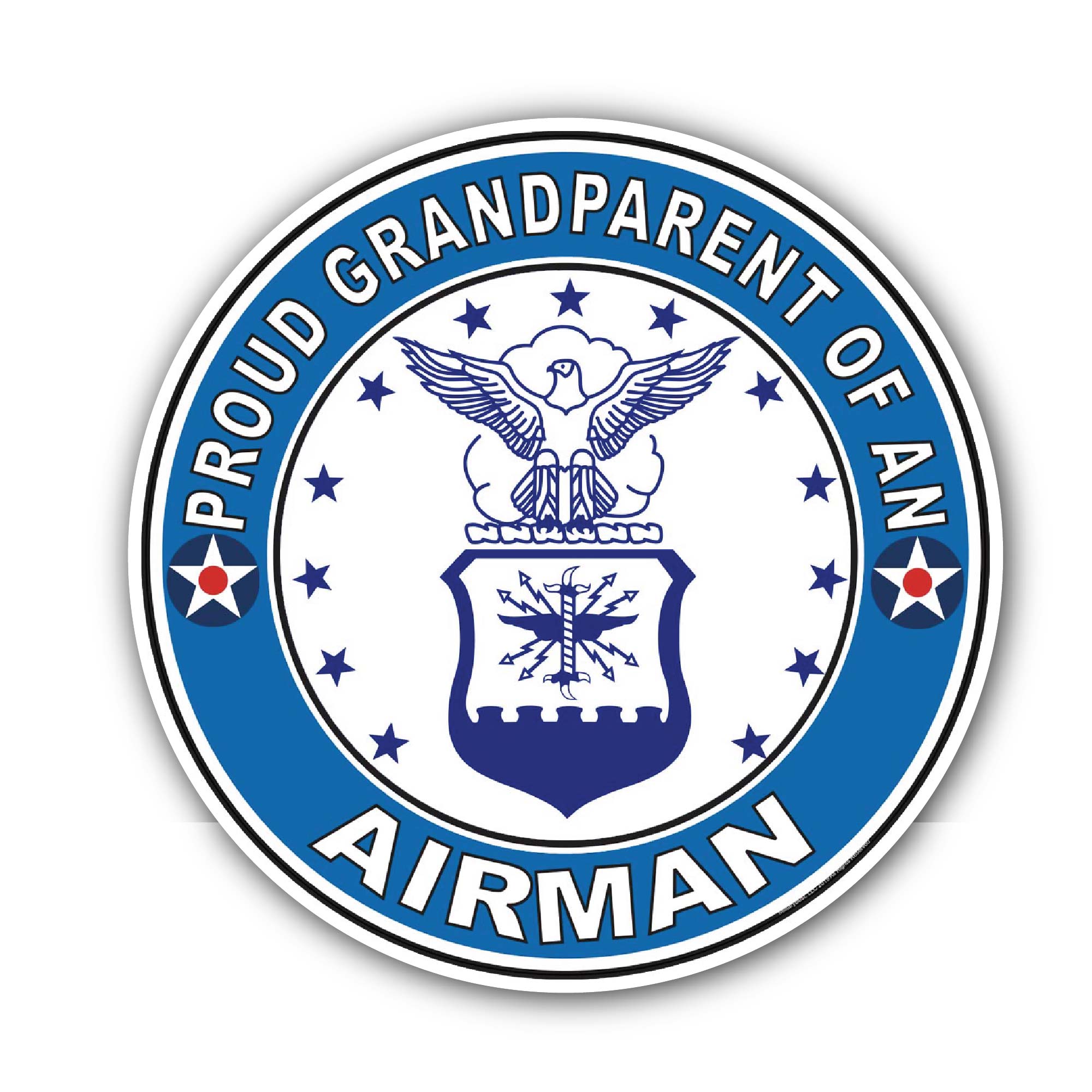 Proud Grandparent of an Airman U.S. Air Force Sticker, Waterproof Vinyl Decal Sticker Indoor Or Outdoor 2 (Pieces) 3" and 5"