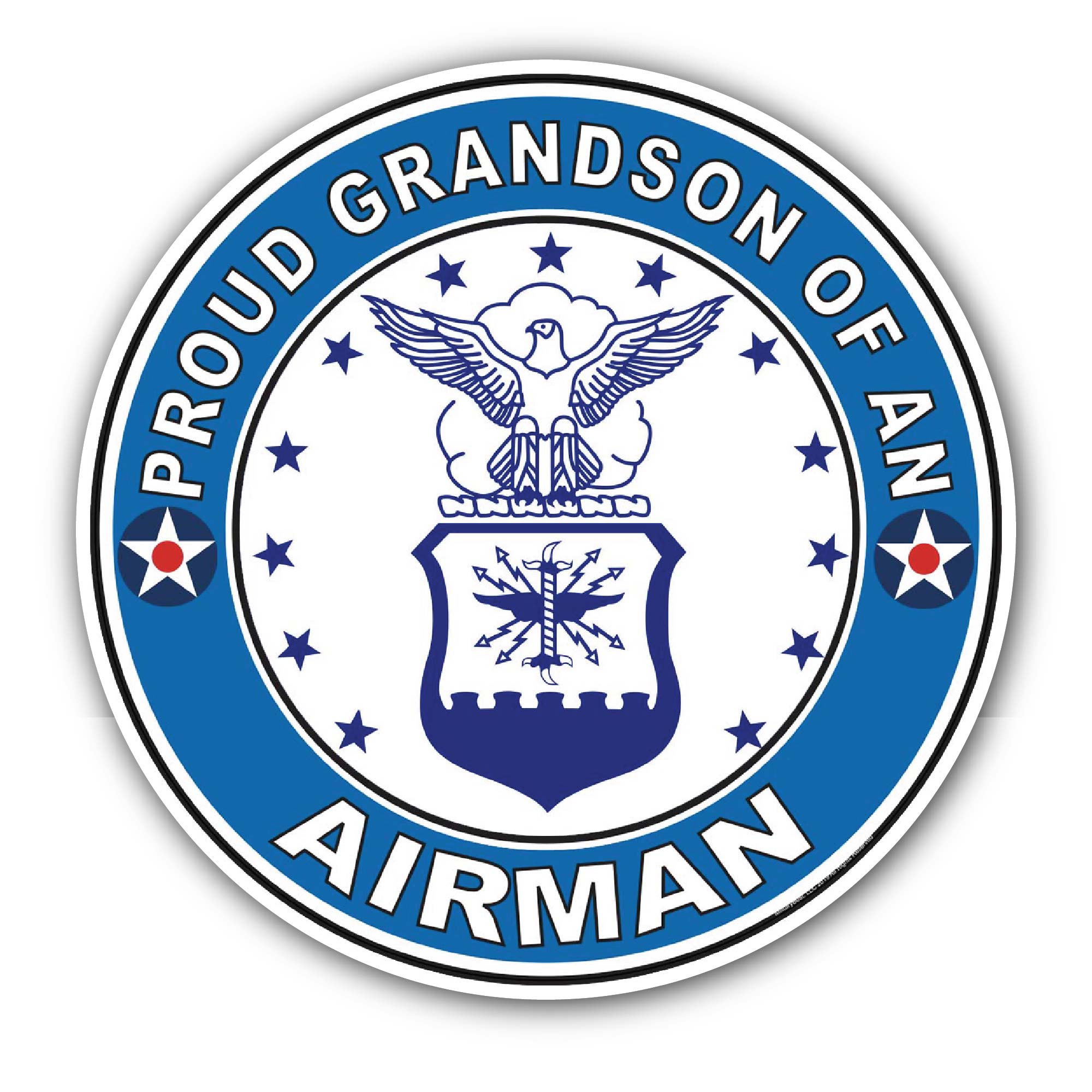 Proud Grandson of an Airman U.S. Air Force Sticker, Waterproof Vinyl Decal Sticker Indoor Or Outdoor 2 (Pieces) 3" and 5"