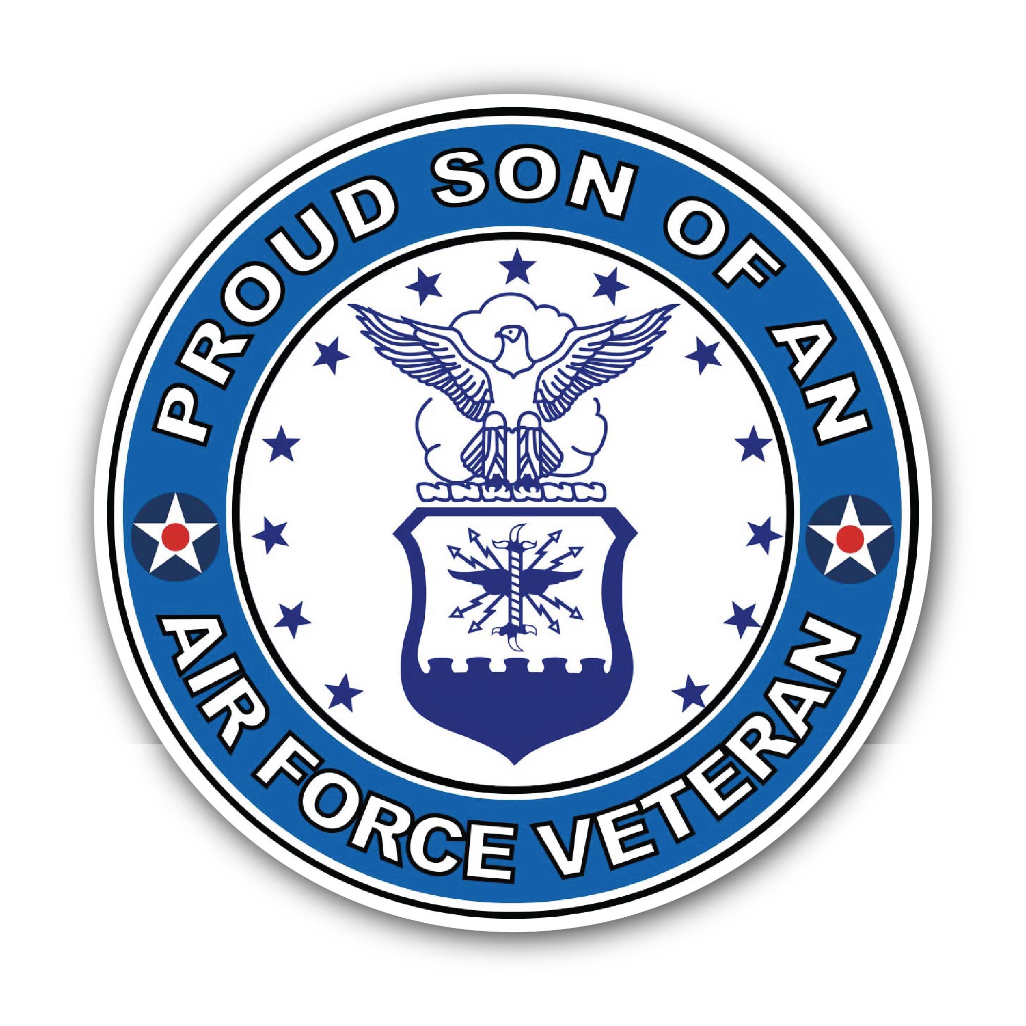 U.S. Air Force Veteran Proud Son Sticker, Waterproof Vinyl Decal Sticker Indoor Or Outdoor 2 (Pieces) 3" and 5"