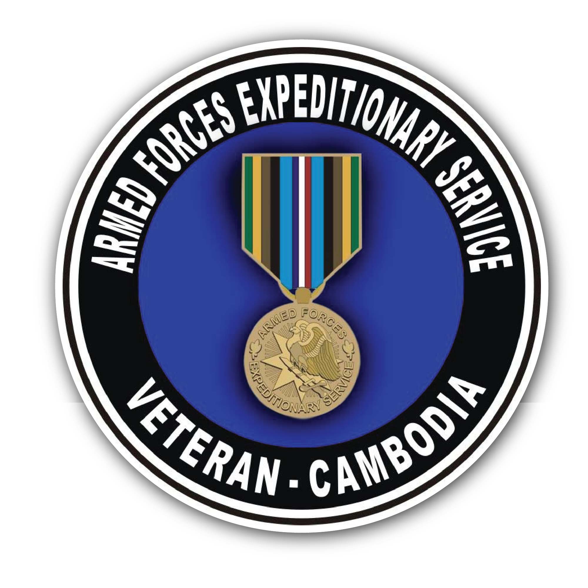 Armed Forces Expeditionary Medal Cambodia Sticker, Waterproof Vinyl Decal Sticker Indoor Or Outdoor 2 (Pieces) 3" and 5"