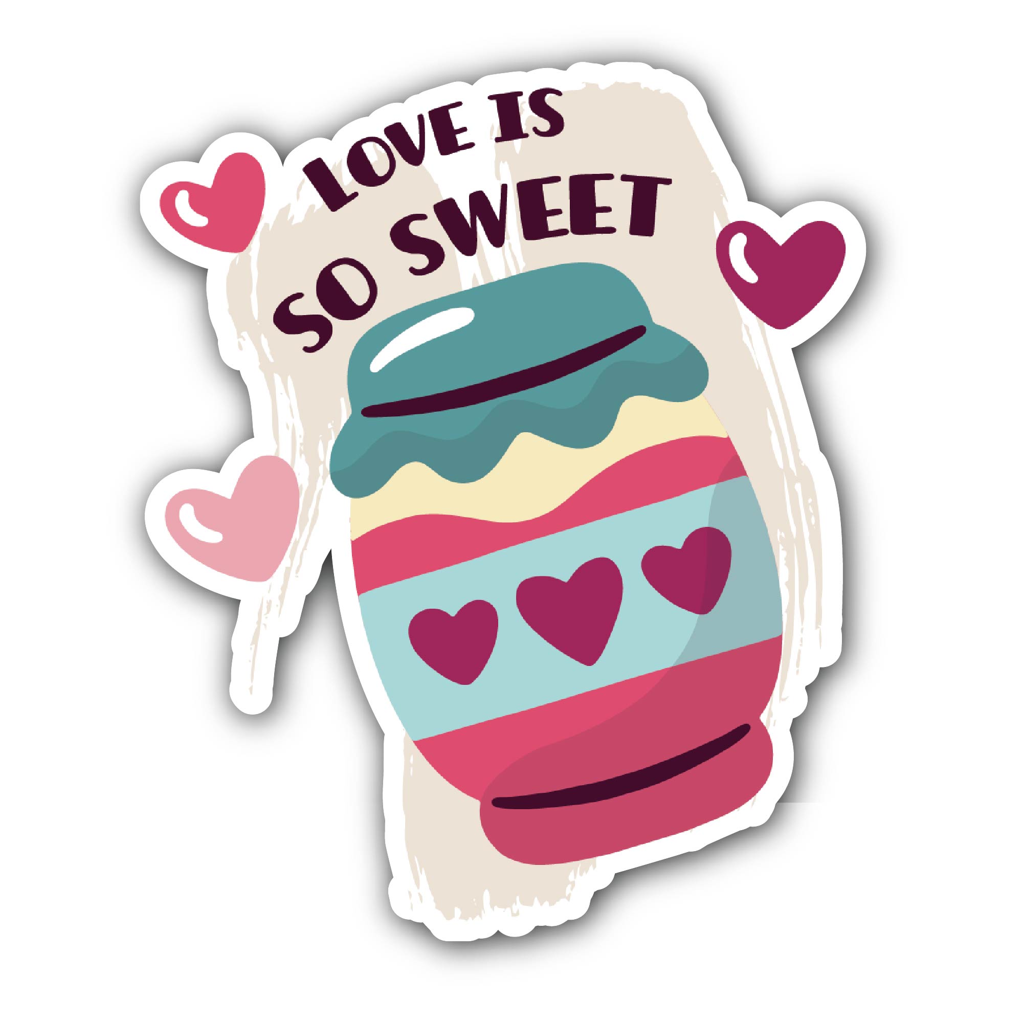 Love is So Sweet Sticker, Waterproof Vinyl Decal Sticker Indoor Or Outdoor 2 (Pieces) 3" and 5"