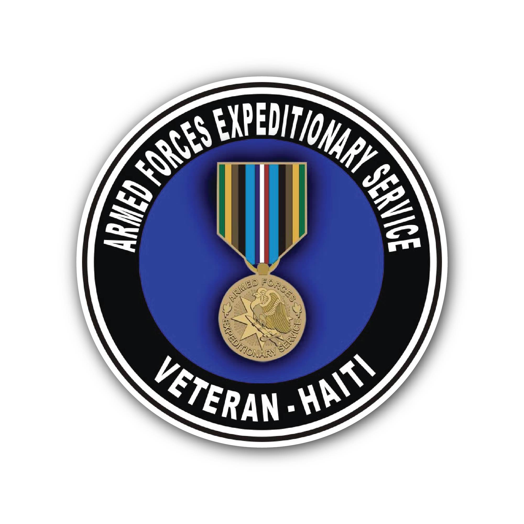 Armed Forces Expeditionary Medal Haiti Sticker, Waterproof Vinyl Decal Sticker Indoor Or Outdoor 2 (Pieces) 3" and 5"