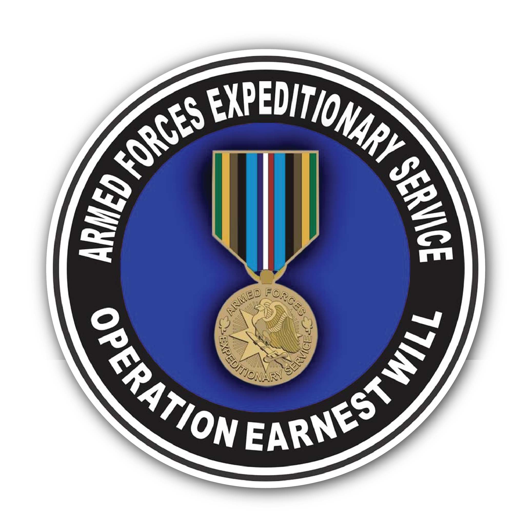 Armed Forces Expeditionary Medal Operation Earnest Will Sticker, Waterproof Vinyl Decal Sticker Indoor Or Outdoor 2 (Pieces) 3" and 5"