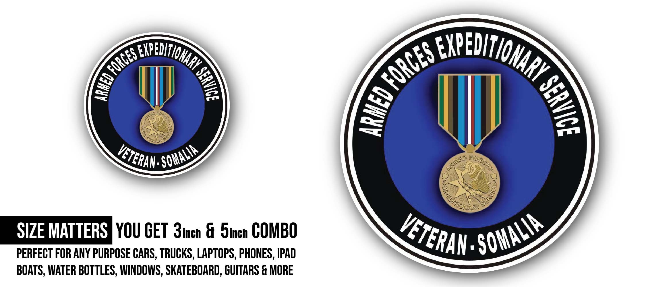 Armed Forces Expeditionary Medal Somalia Sticker, Waterproof Vinyl Decal Sticker Indoor Or Outdoor 2 (Pieces) 3" and 5"