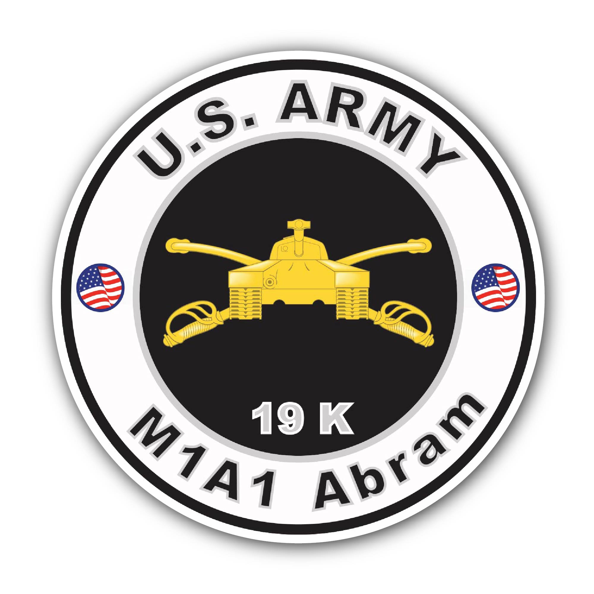 U.S. Army MOS 19K M1A1 Abram Sticker, Waterproof Vinyl Decal Sticker Indoor Or Outdoor 2 (Pieces) 3" and 5"