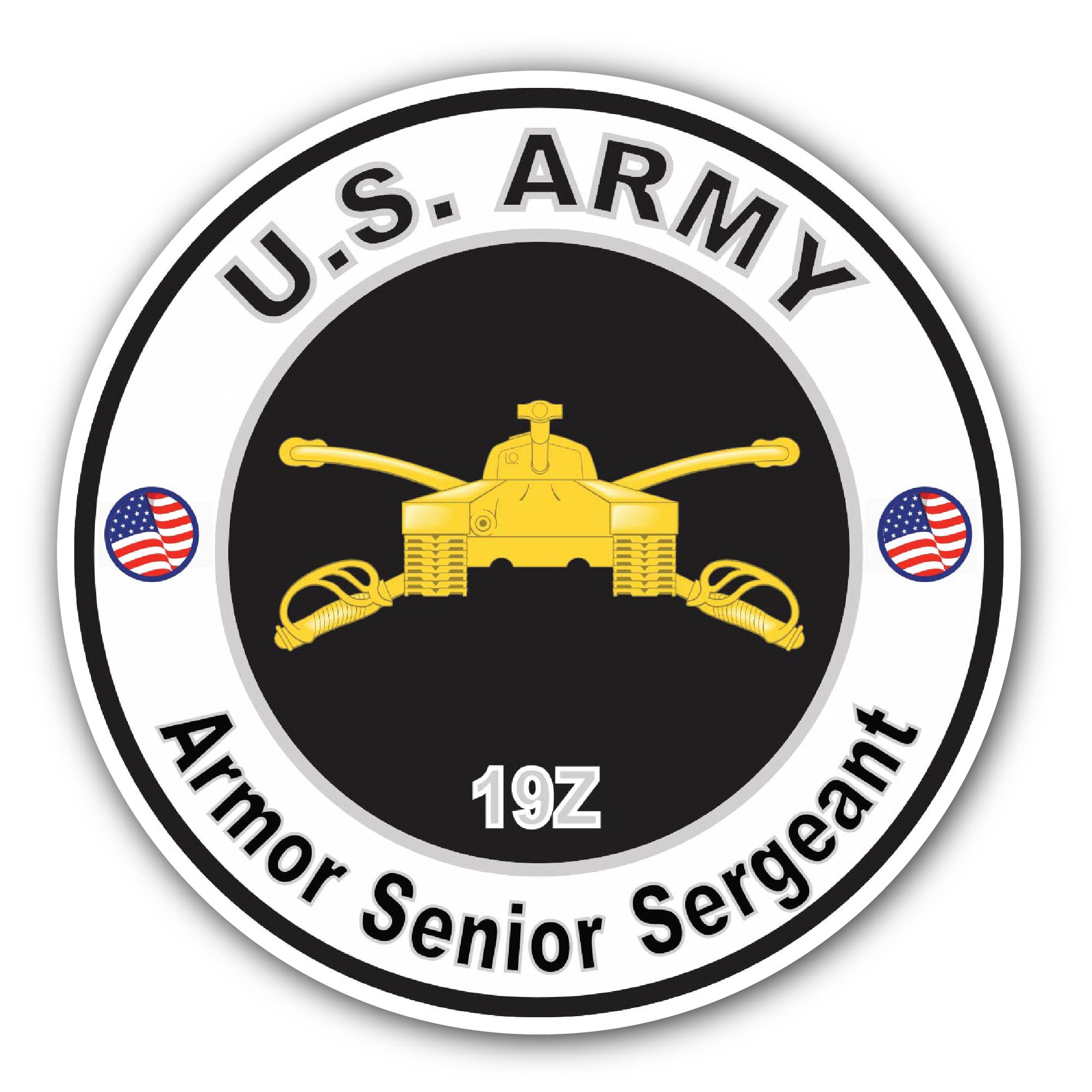 U.S. Army MOS 19Z Armor Senior Sergeant Sticker, Waterproof Vinyl Decal Sticker Indoor Or Outdoor 2 (Pieces) 3" and 5"