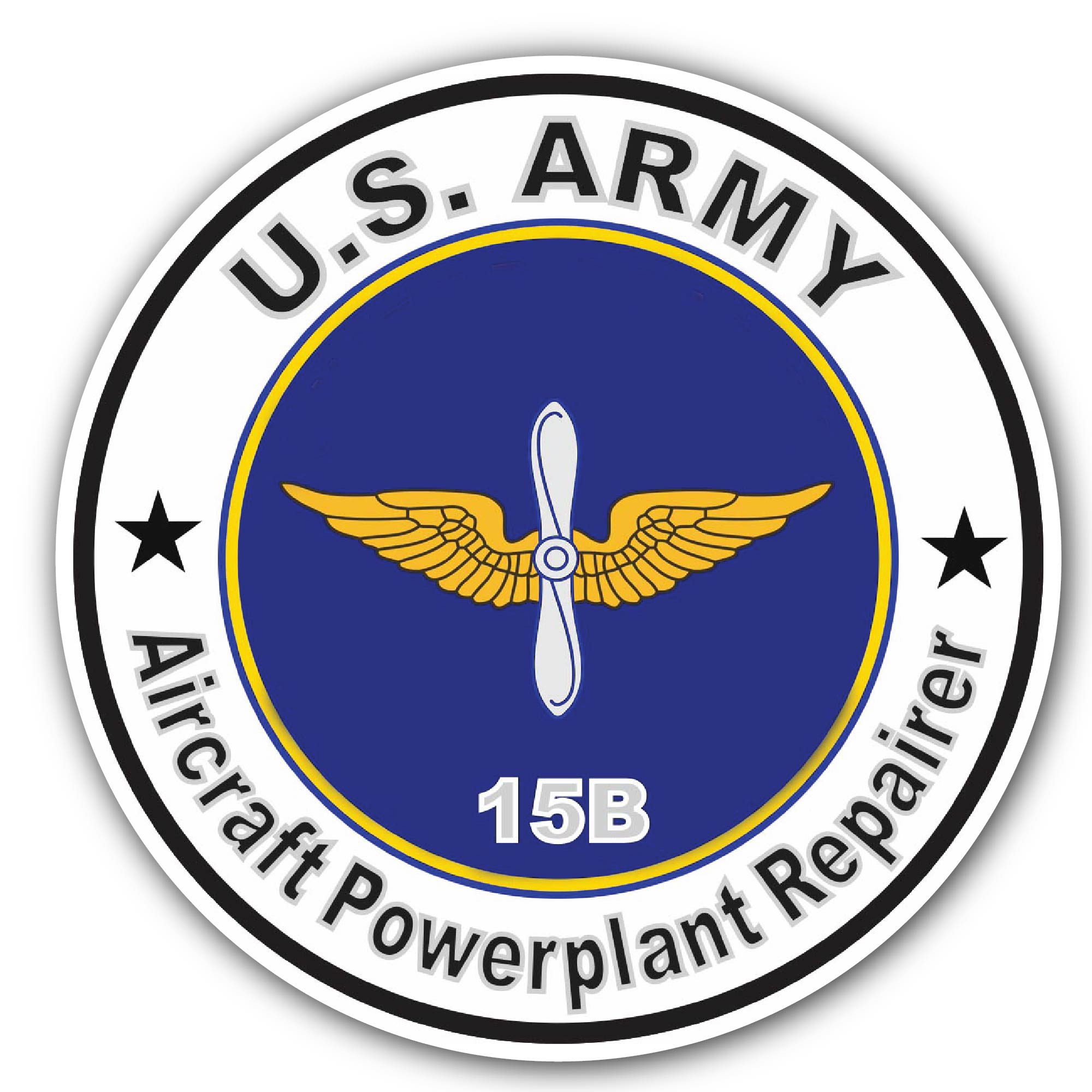 U.S. Army MOS 15B Aircraft Powerplant Repairer Sticker, Waterproof Vinyl Decal Sticker Indoor Or Outdoor 2 (Pieces) 3" and 5"