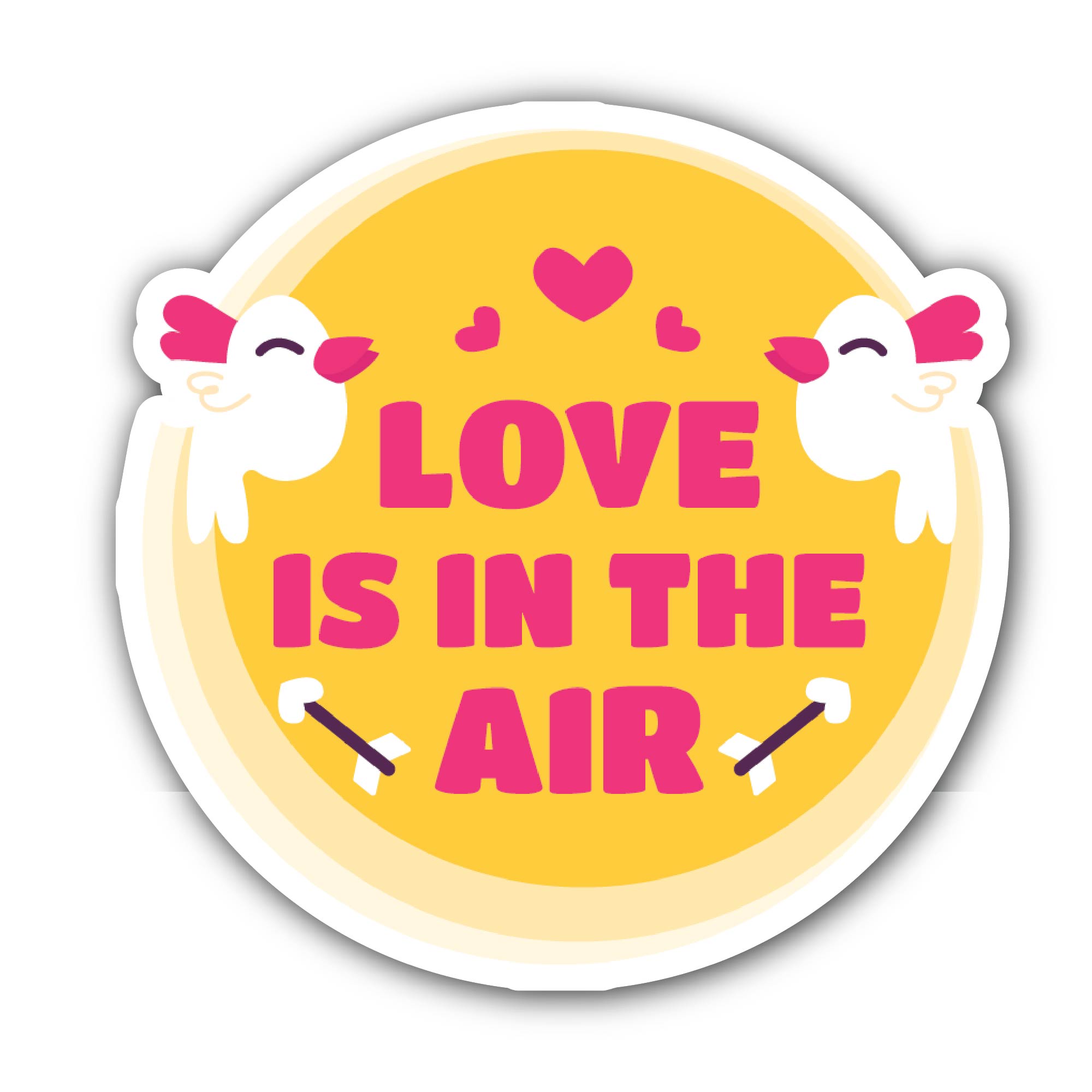 Love is in The Air Sticker, Waterproof Vinyl Decal Sticker Indoor Or Outdoor 2 (Pieces) 3" and 5"
