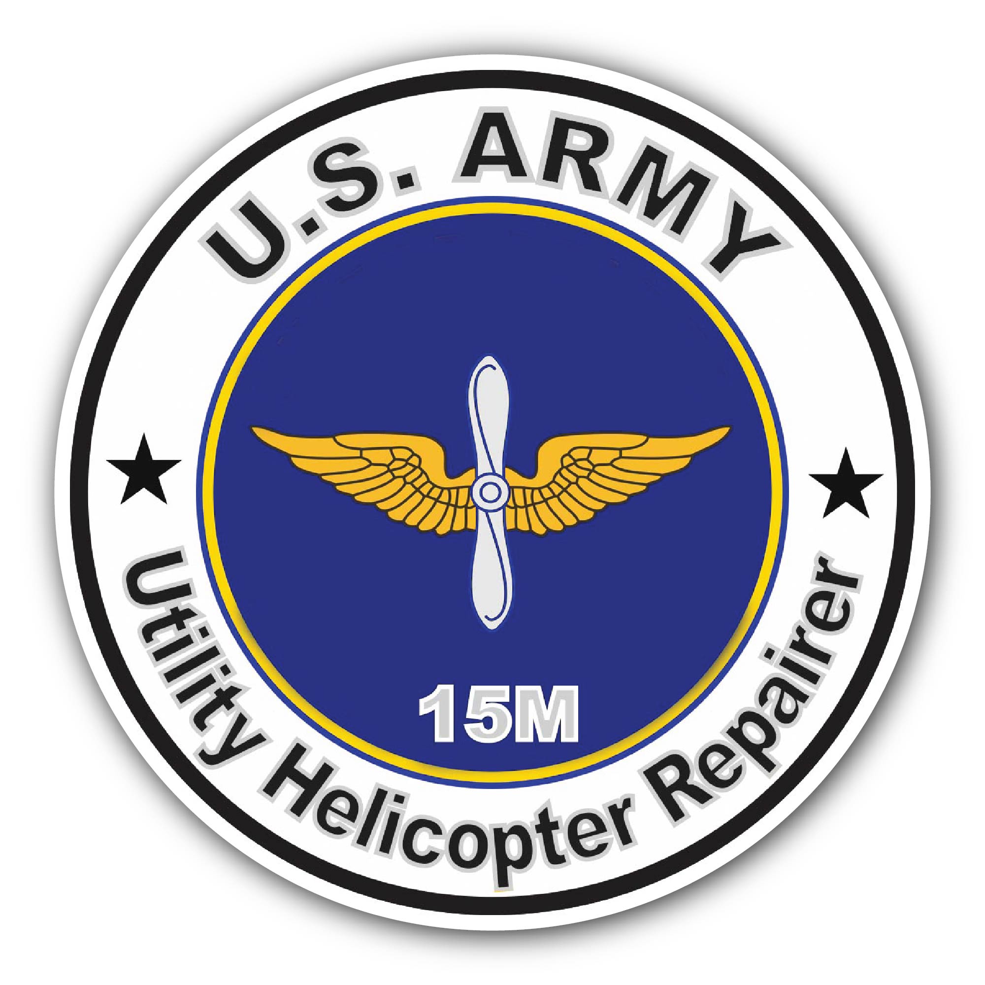 U.S. Army MOS 15M Utility Helicopter Repairer Sticker, Waterproof Vinyl Decal Sticker Indoor Or Outdoor 2 (Pieces) 3" and 5"
