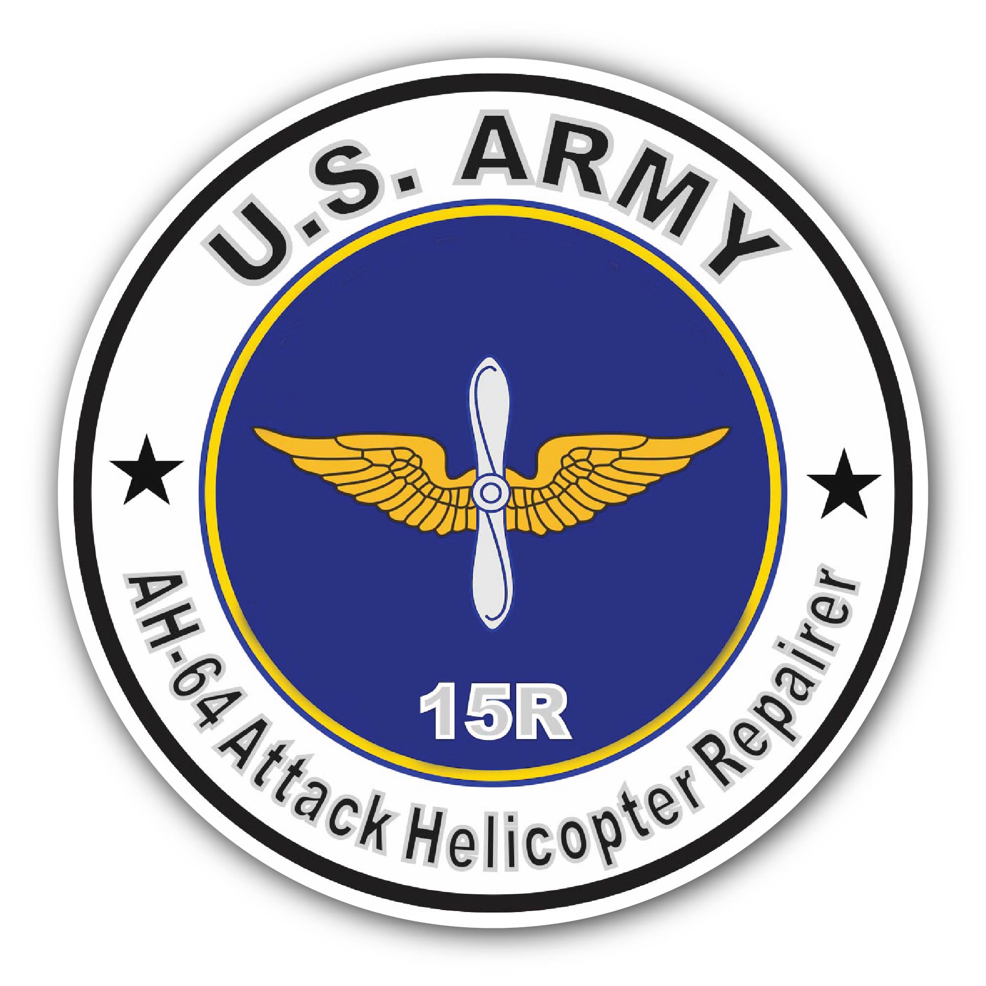 U.S. Army MOS 15R AH-64 Attack Helicopter Repairer Sticker, Waterproof Vinyl Decal Sticker Indoor Or Outdoor 2 (Pieces) 3" and 5"