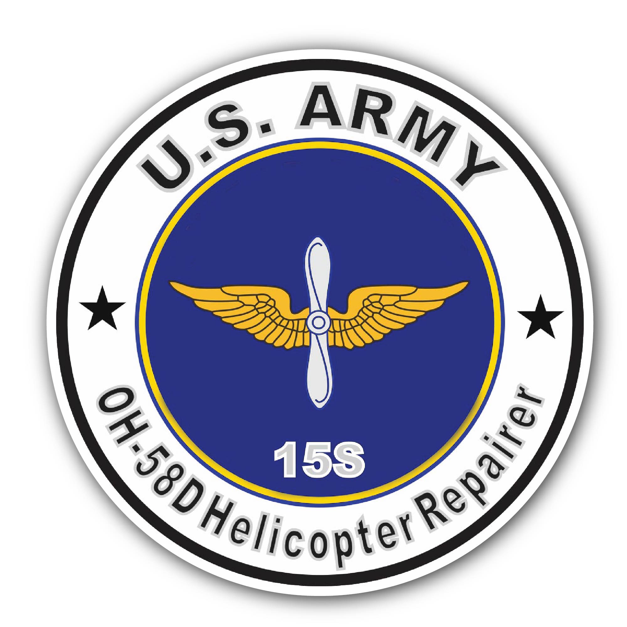 U.S. Army MOS 15S OH-58-D Helicopter Repairer Sticker, Waterproof Vinyl Decal Sticker Indoor Or Outdoor 2 (Pieces) 3" and 5"
