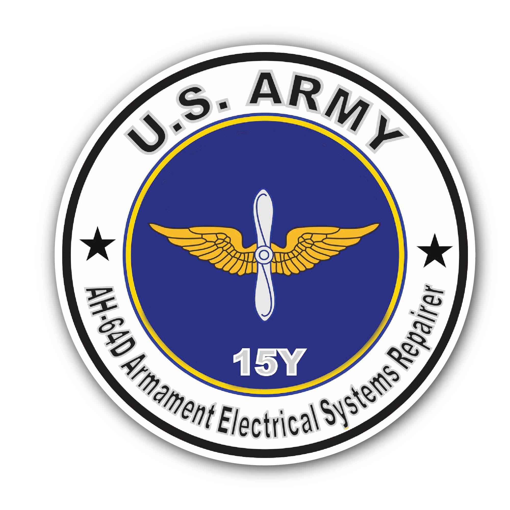 U.S. Army MOS 15Y AH-64-D Armament Electrical Systems Repairer Sticker, Waterproof Vinyl Decal Sticker Indoor Or Outdoor 2 (Pieces) 3" and 5"