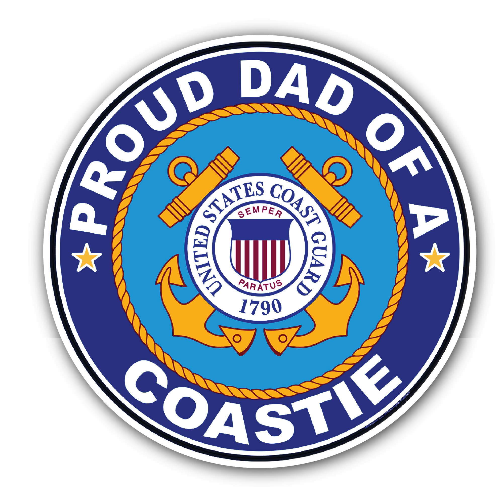 Proud Dad of a Coastie U.S. Coast Guard Sticker, Waterproof Vinyl Decal Sticker Indoor Or Outdoor 2 (Pieces) 3" and 5"