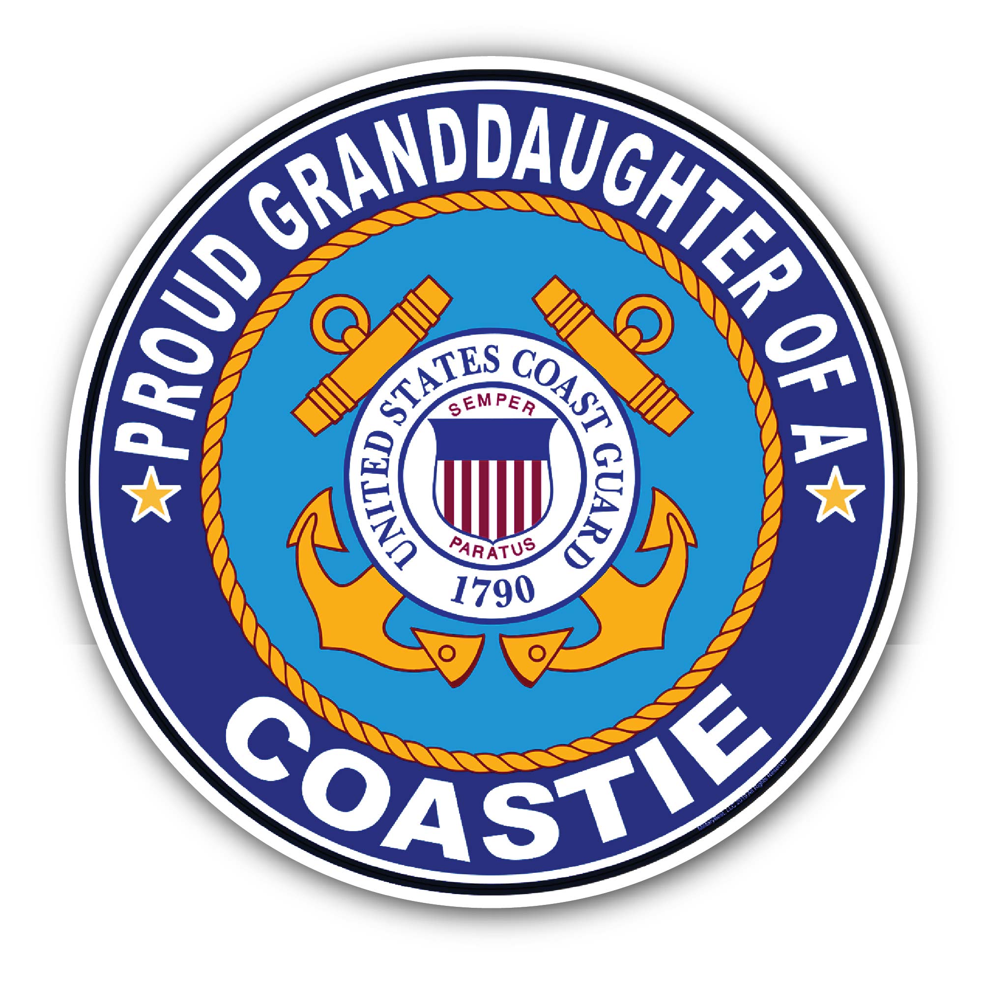 Proud Granddaughter of a Coastie U.S. Coast Guard Sticker, Waterproof Vinyl Decal Sticker Indoor Or Outdoor 2 (Pieces) 3" and 5"