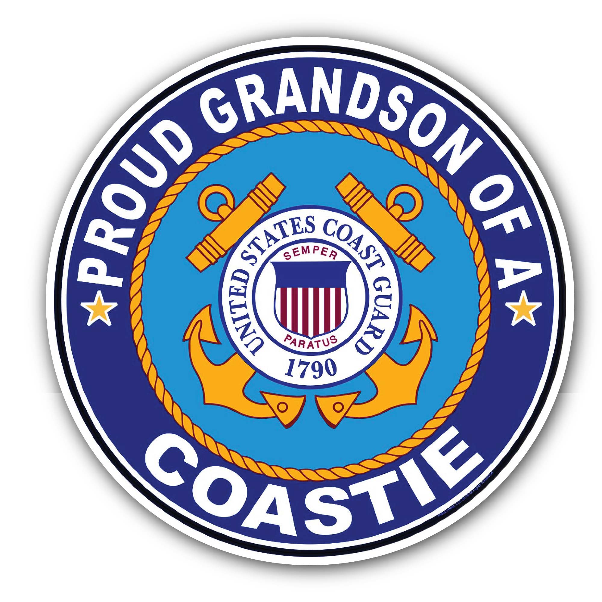 Proud Grandson of a Coastie U.S. Coast Guard Sticker, Waterproof Vinyl Decal Sticker Indoor Or Outdoor 2 (Pieces) 3" and 5"