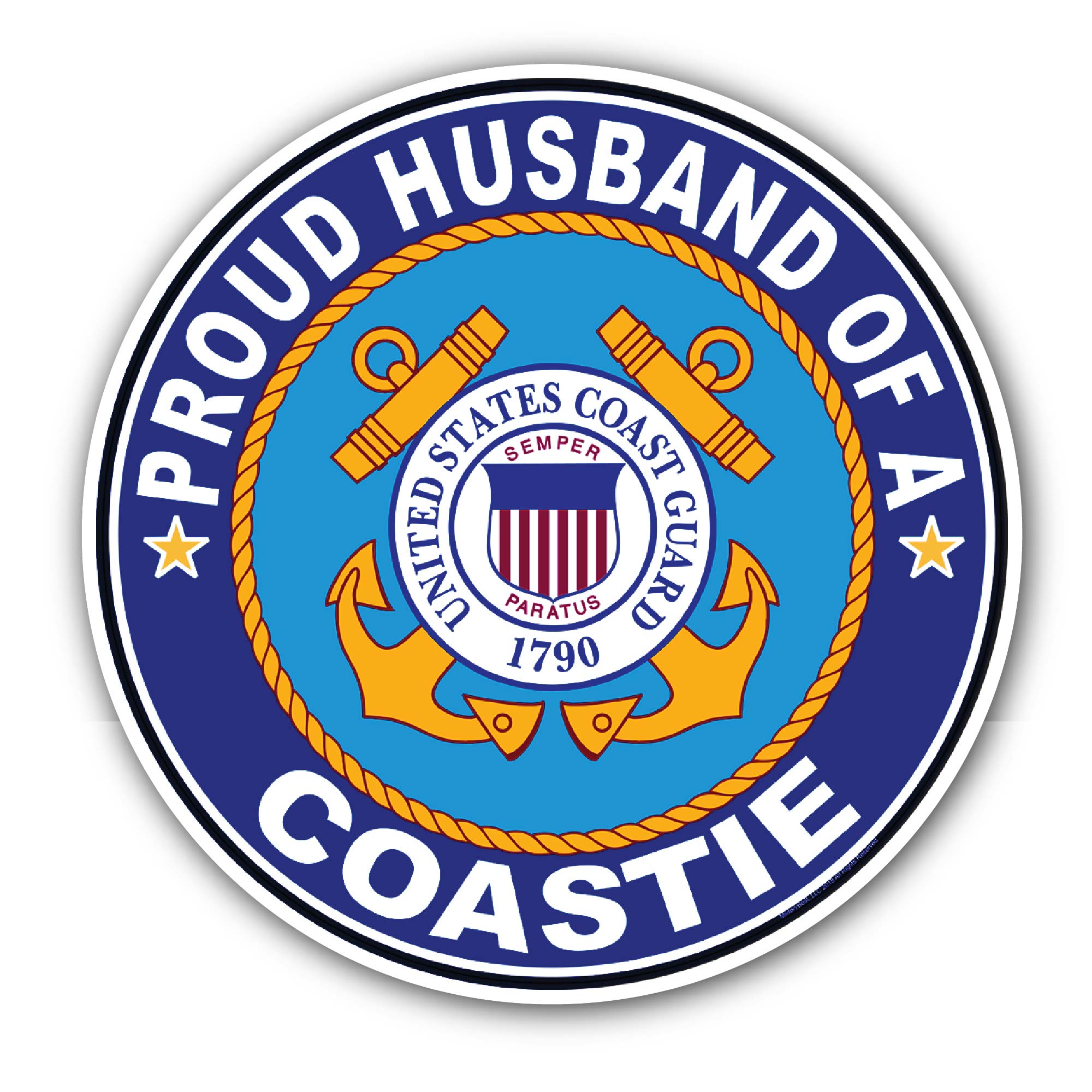 Proud Husband of a Coastie U.S. Coast Guard Sticker, Waterproof Vinyl Decal Sticker Indoor Or Outdoor 2 (Pieces) 3" and 5"