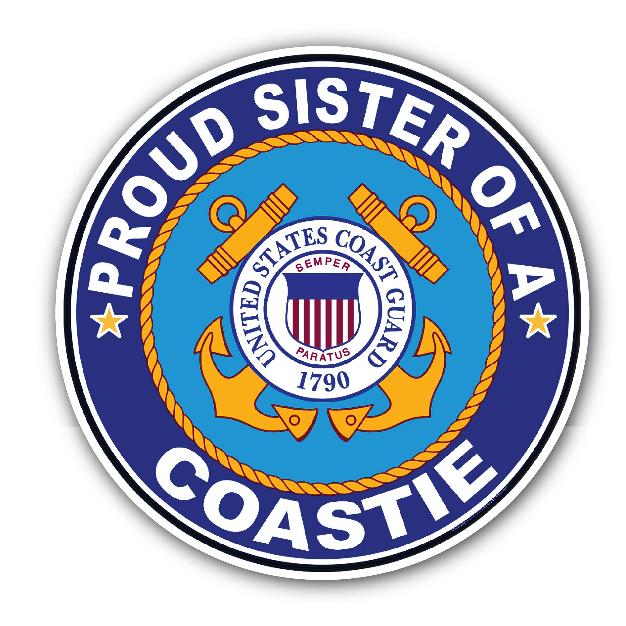 Proud Sister of a Coastie U.S. Coast Guard Sticker, Waterproof Vinyl Decal Sticker Indoor Or Outdoor 2 (Pieces) 3" and 5"