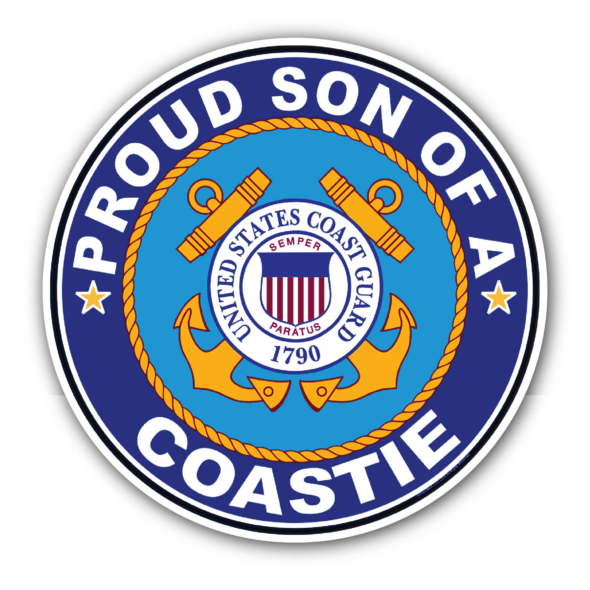 Proud Son of a Coastie U.S. Coast Guard Sticker, Waterproof Vinyl Decal Sticker Indoor Or Outdoor 2 (Pieces) 3" and 5"